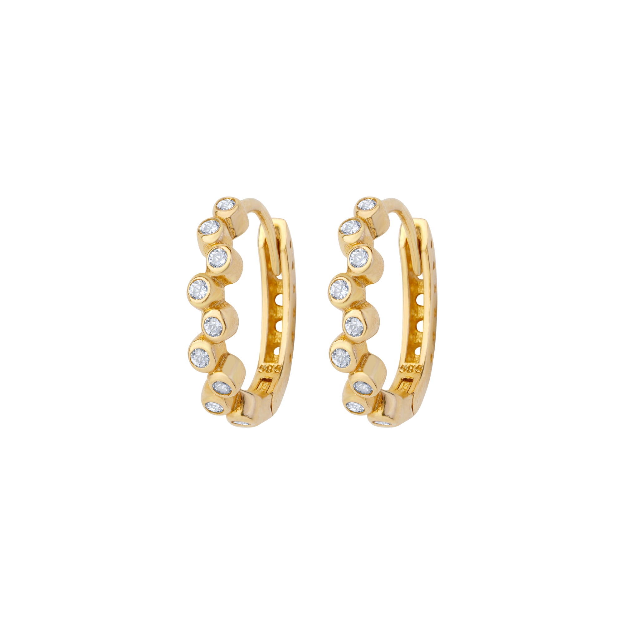 Asimetrik Taşlı Altın Halka Küpe 14 Ayar