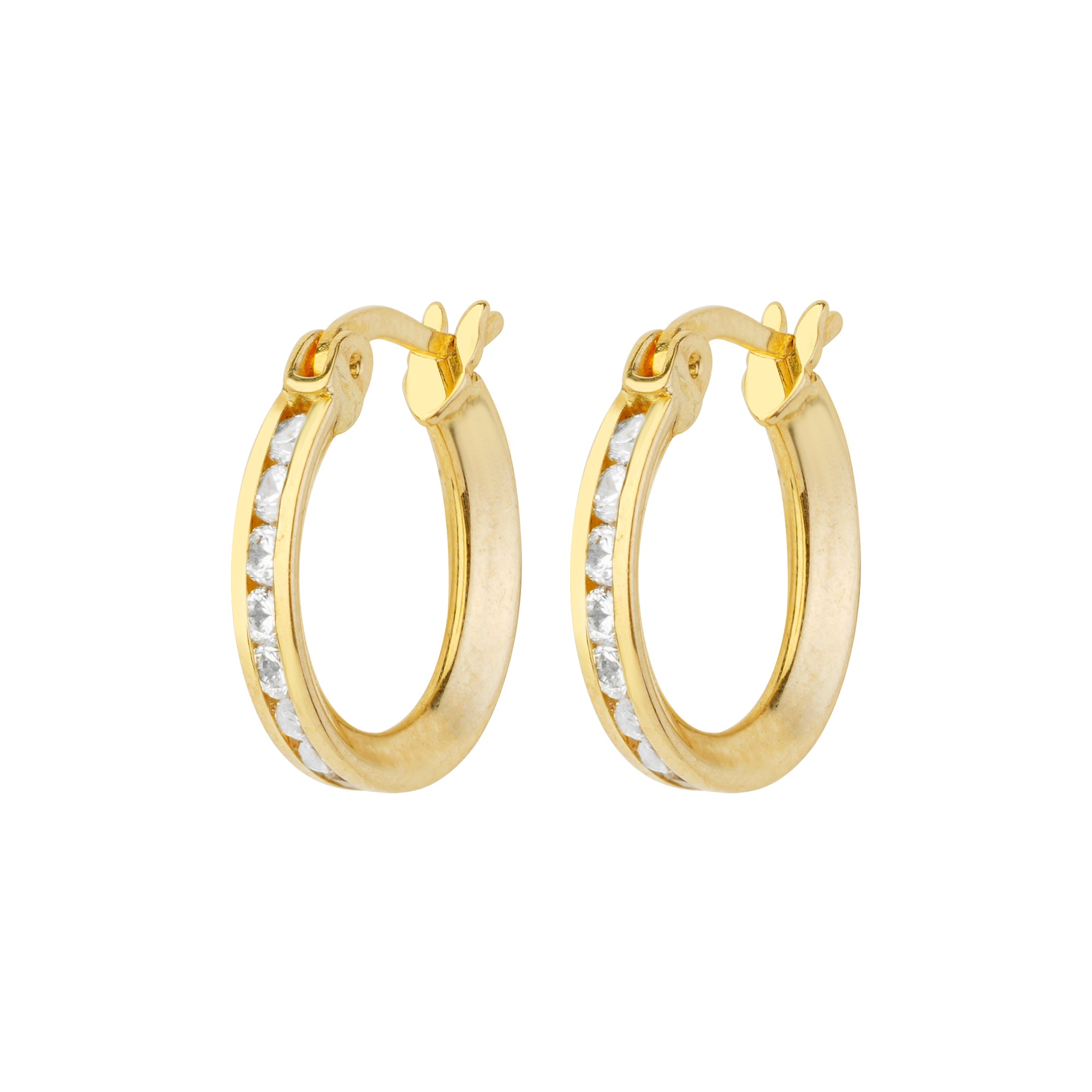 Taşlı Oluklu Halka Altın Küpe 14 Ayar