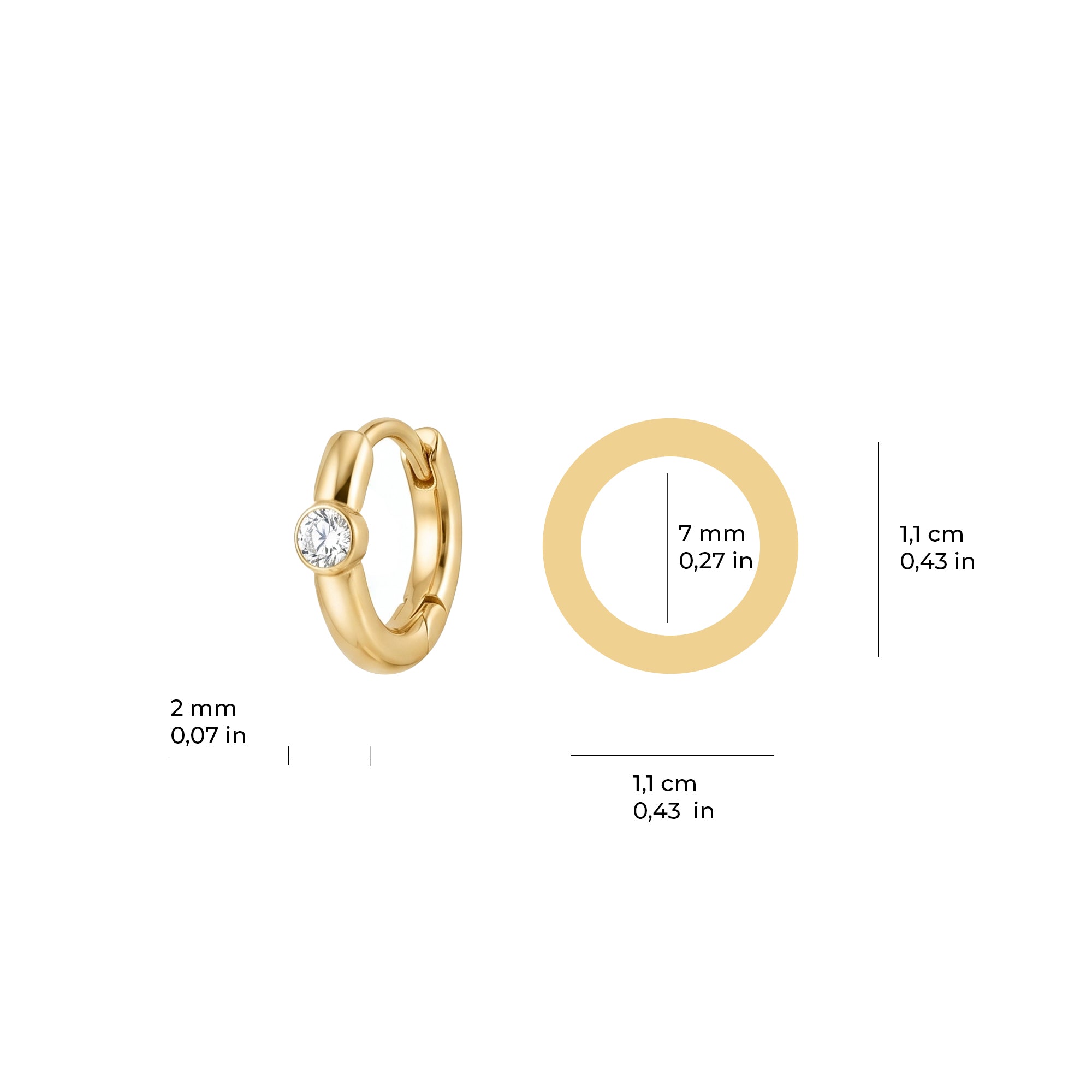 Luna Bezel Yuva Tektaş Altın Halka Küpe 14 Ayar