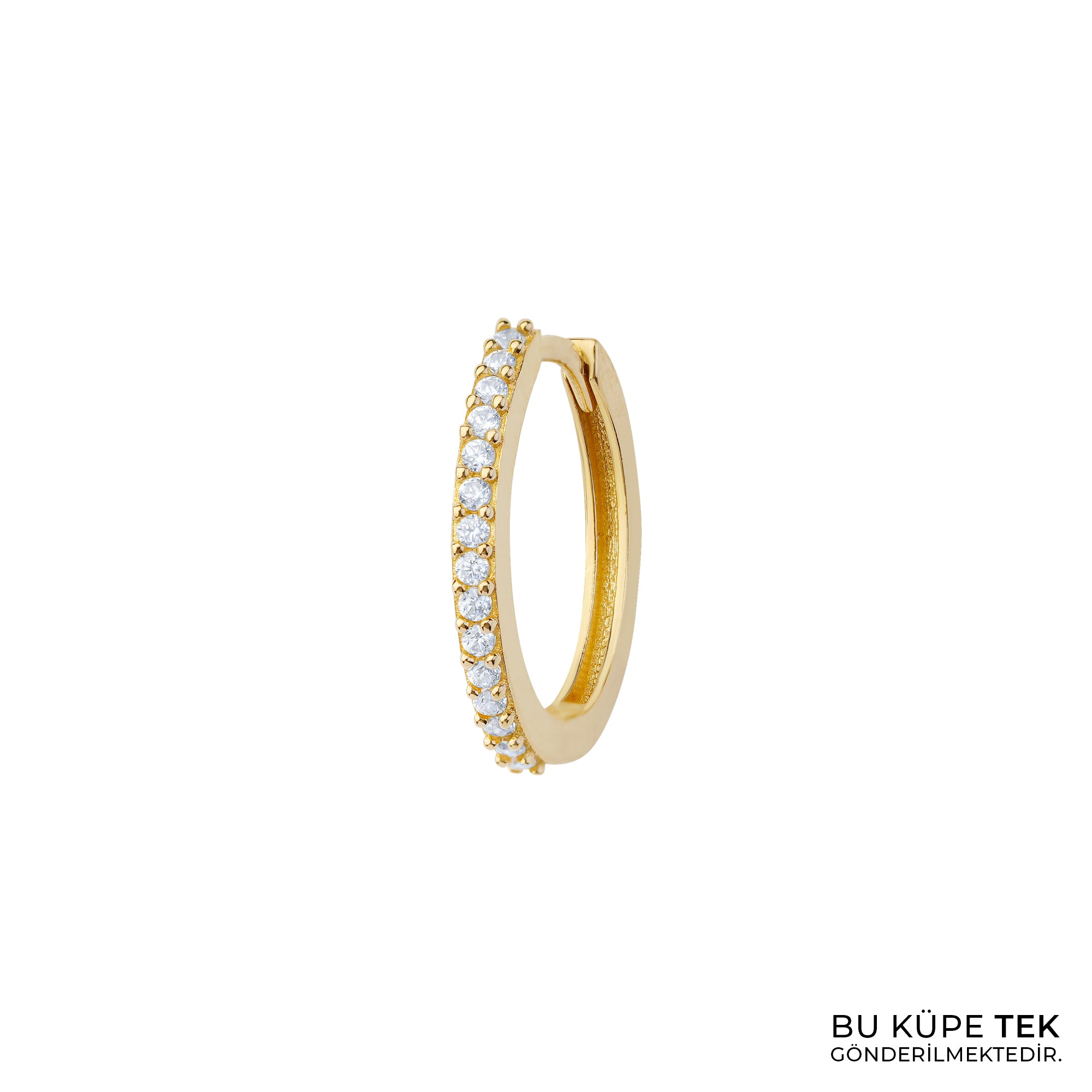 Taşlı Halka Altın Tek Küpe 14 Ayar