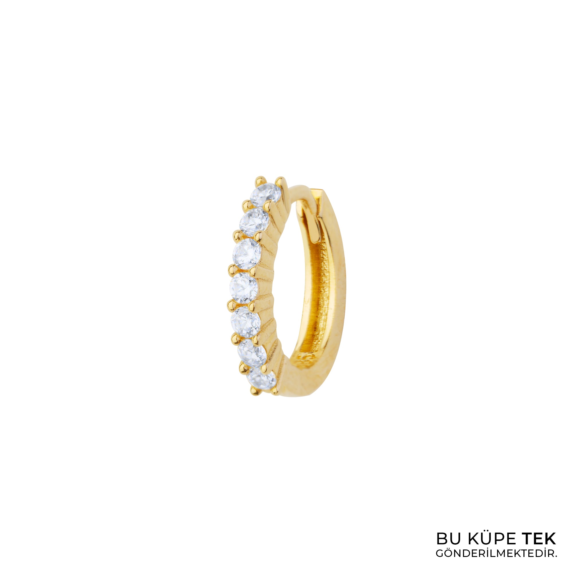 Sıra Taşlı Halka Altın Tek Küpe 14 Ayar