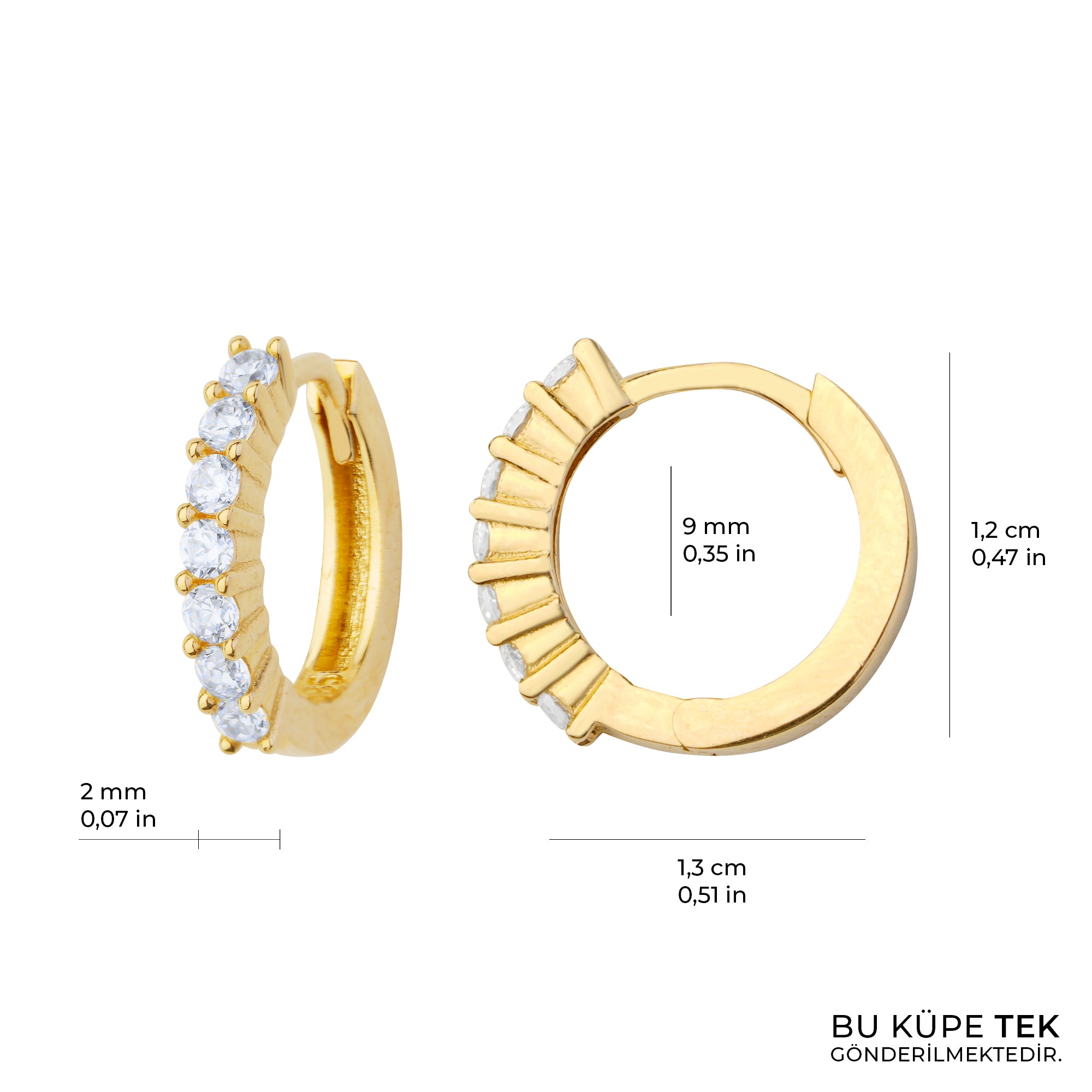 Sıra Taşlı Halka Altın Tek Küpe 14 Ayar