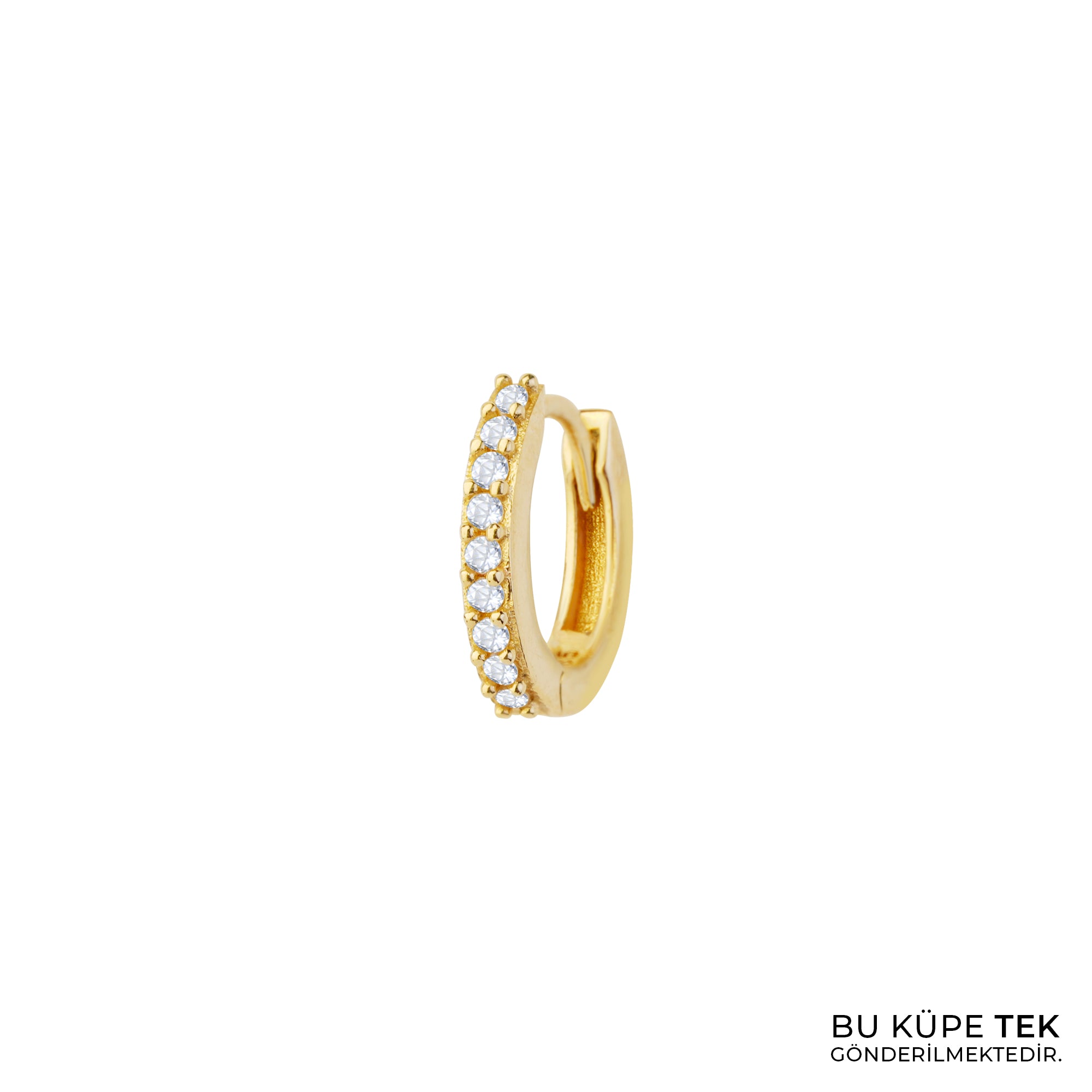 Taşlı Minik Halka Altın Tek Küpe 14 Ayar
