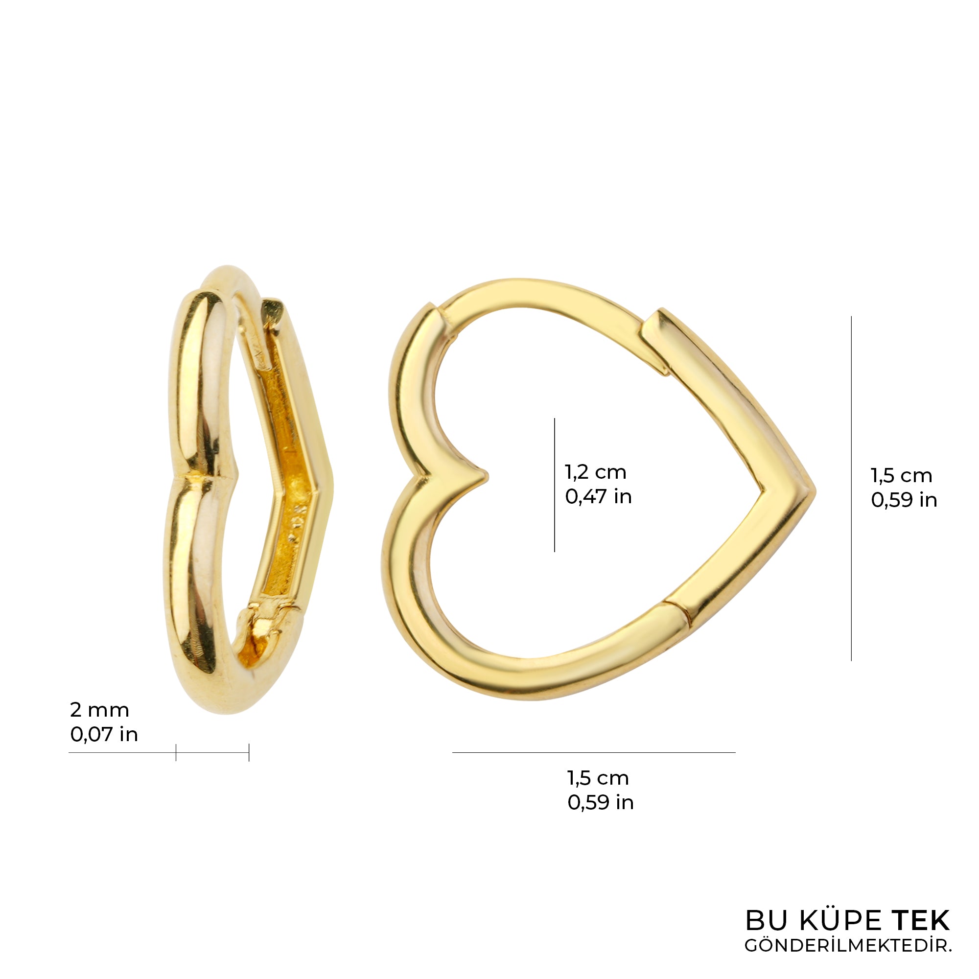 Kalp Halka Altın Tek Küpe 14 Ayar