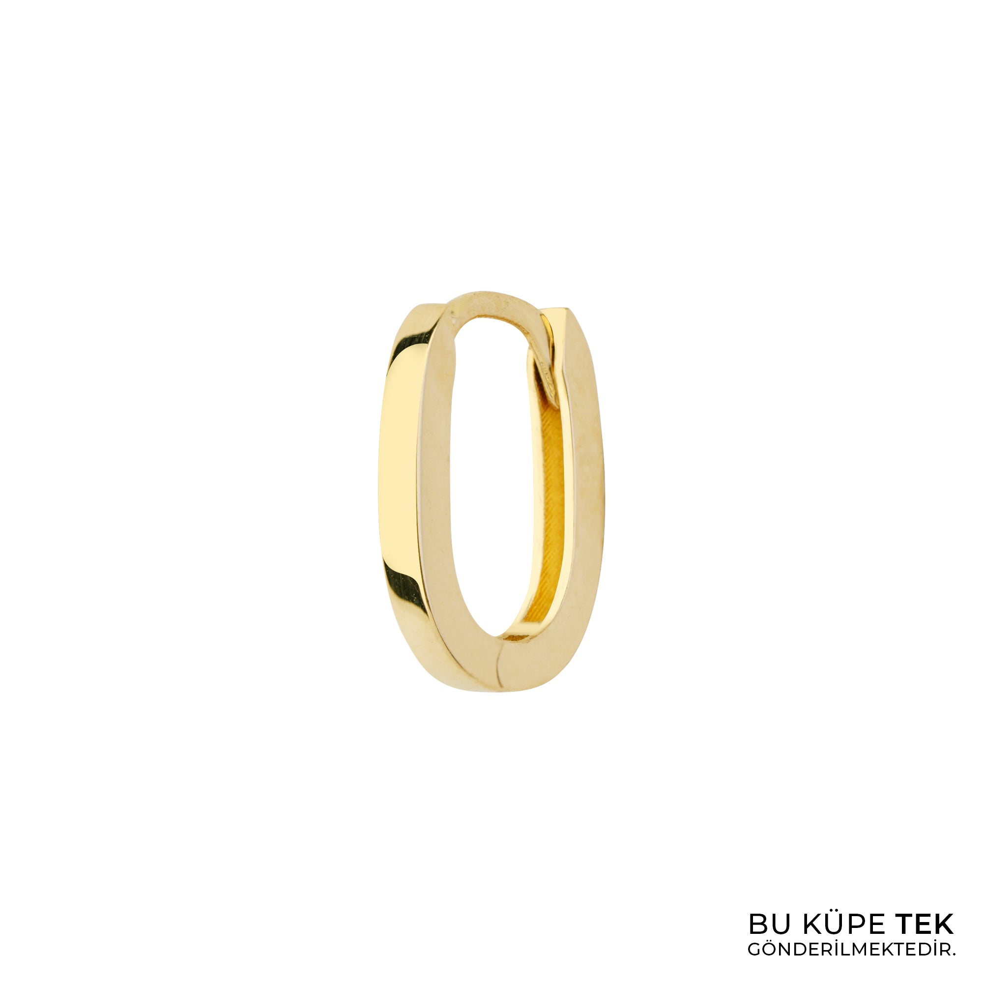 Sade Oval Halka Altın Tek Küpe 14 Ayar
