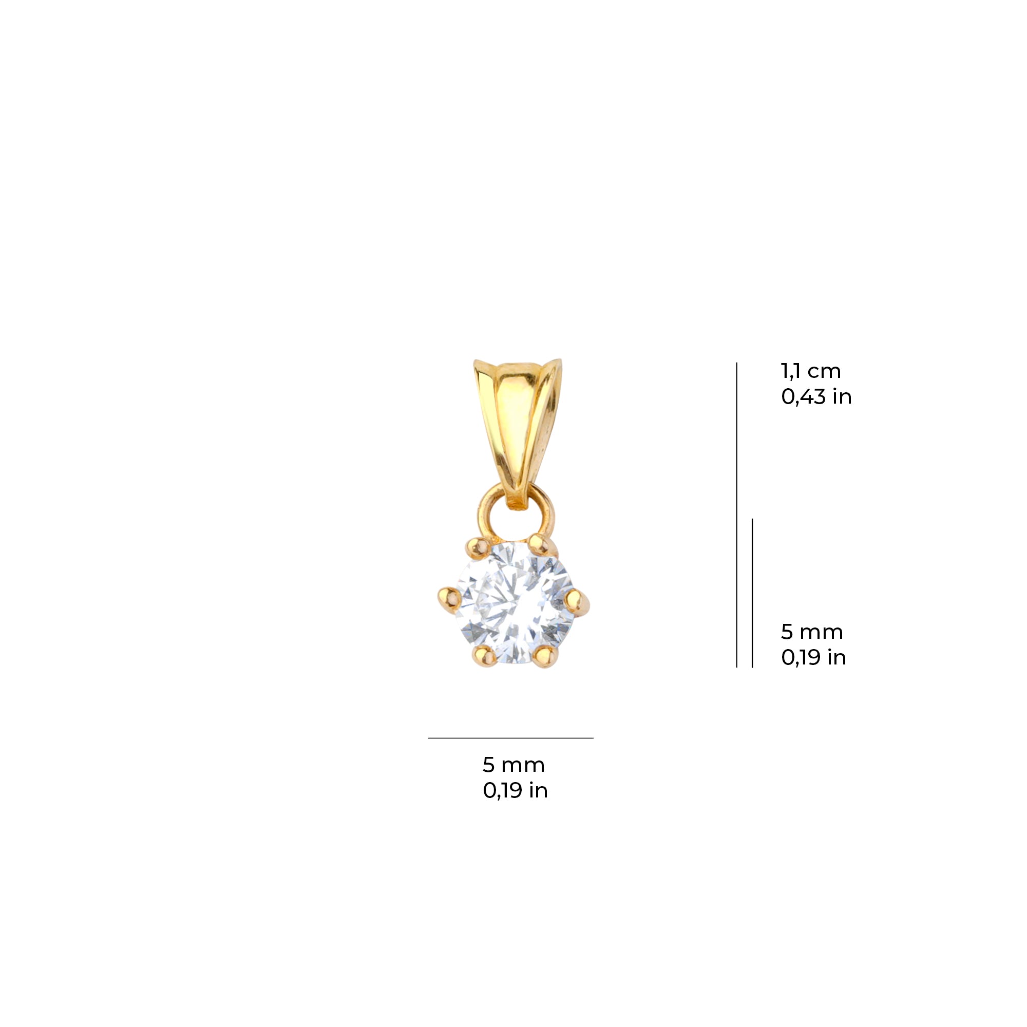 Tek Taş Kolye Ucu 6 Tırnak 14 Ayar