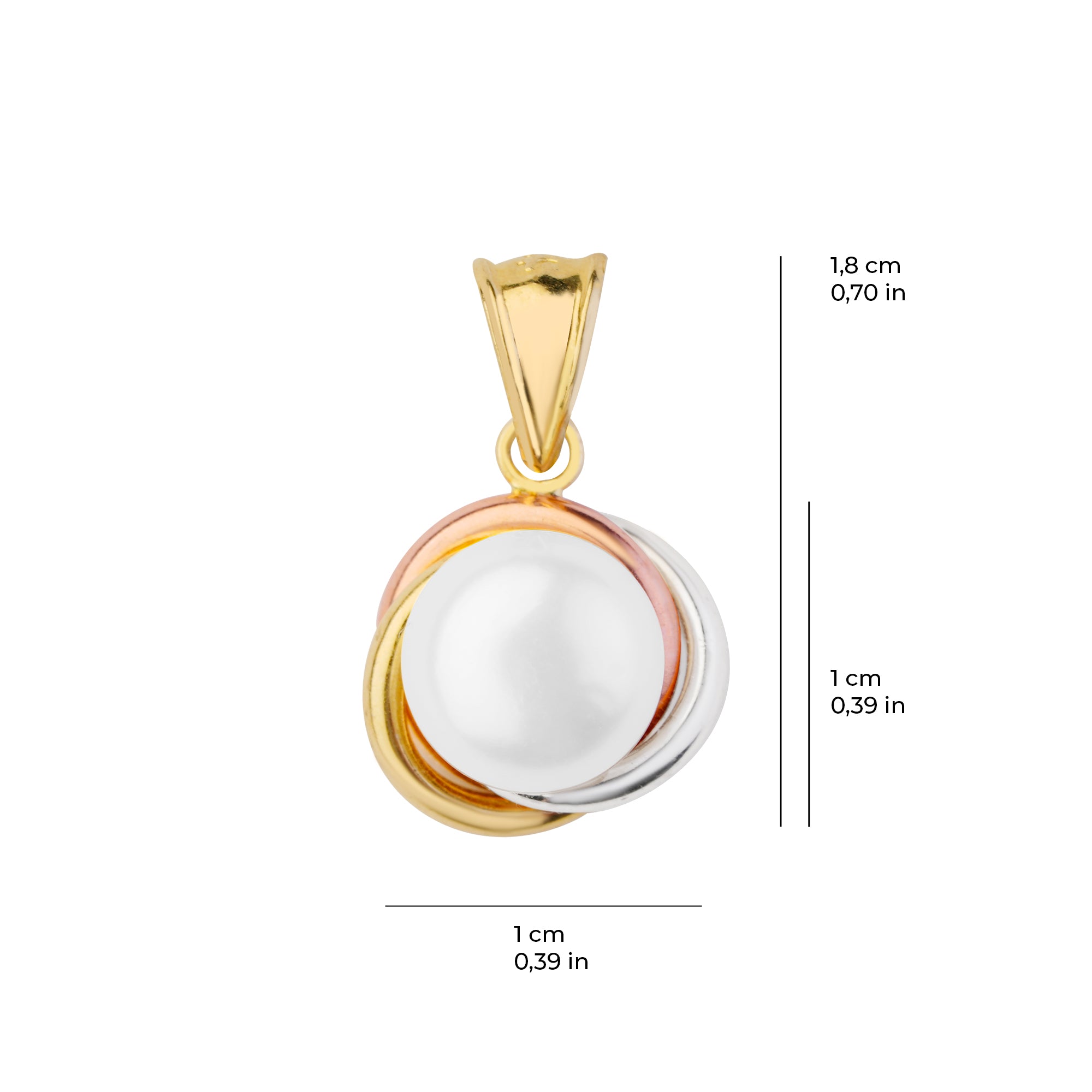 İnci Üç Renk Kolye Ucu 14 Ayar