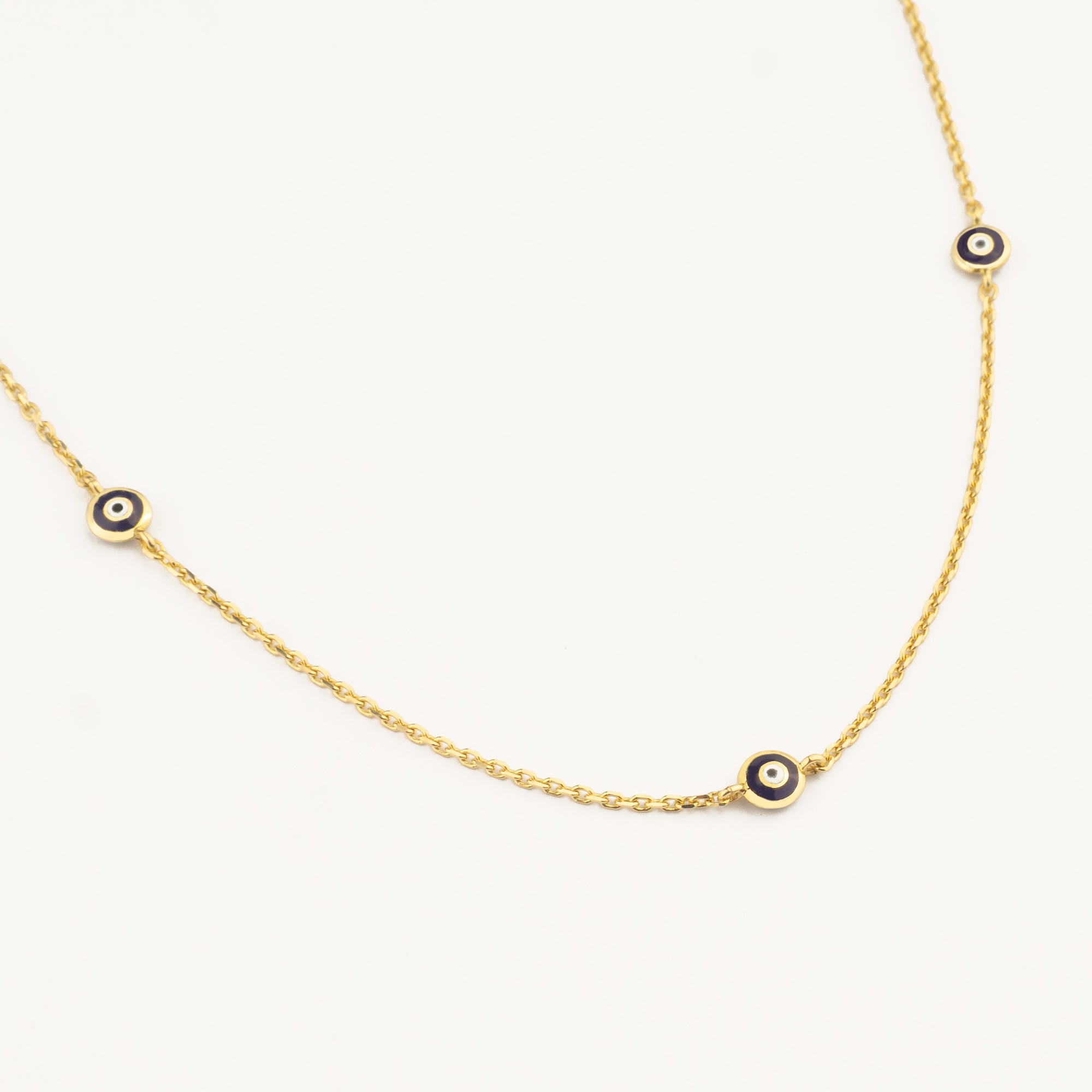 Altın 5 İstasyonlu Nazar Boncuğu Kolye Mineli 14 Ayar