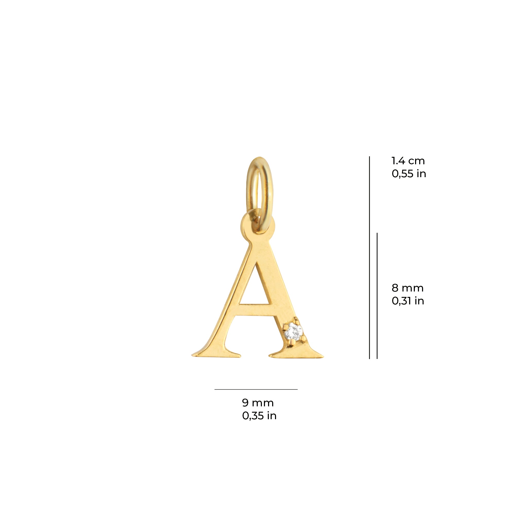14 Ayar Altın Işıltılı Taşlı A Harfi Tasarım Kolye Ucu