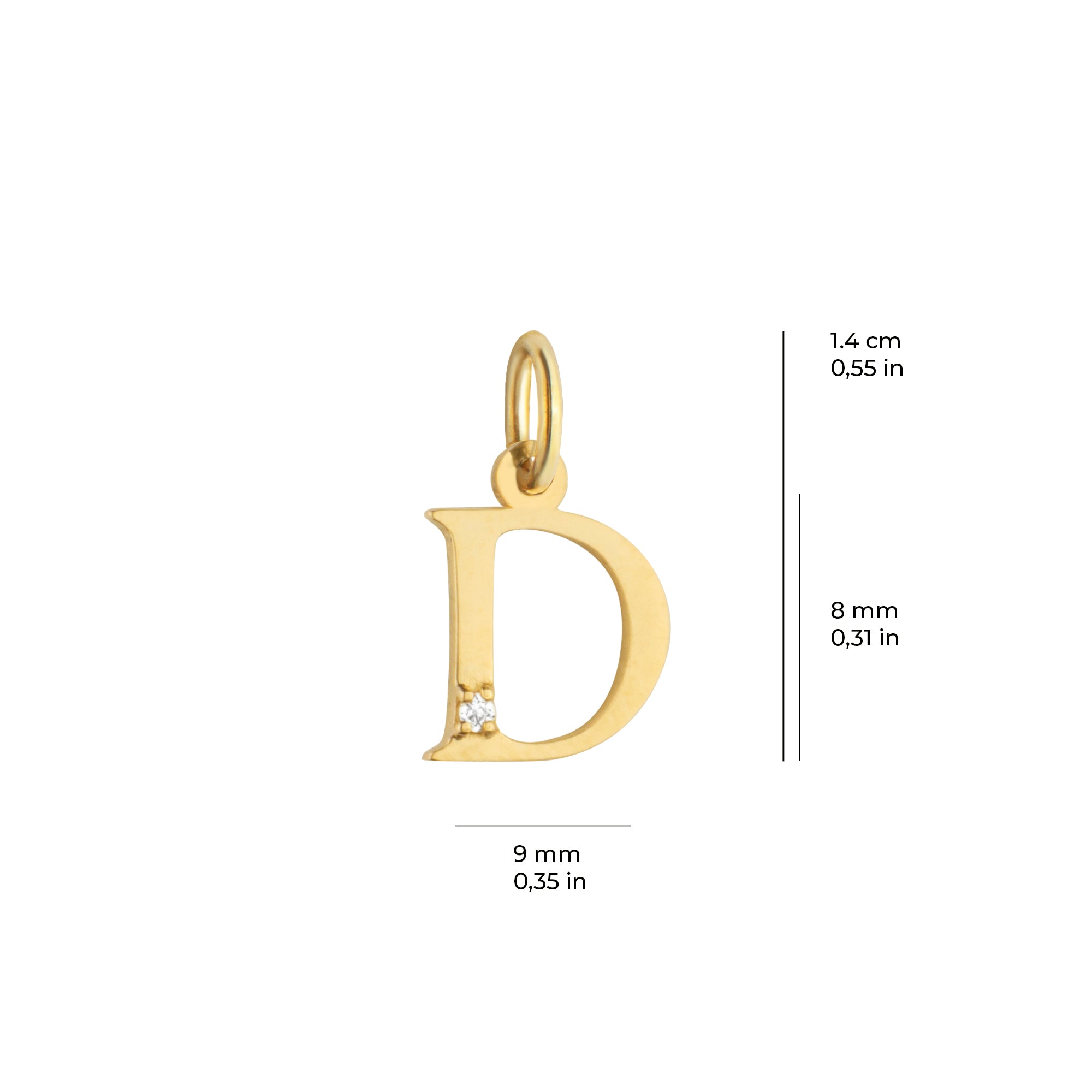14 Ayar Altın Işıltılı Taşlı D Harfi Tasarım Kolye Ucu