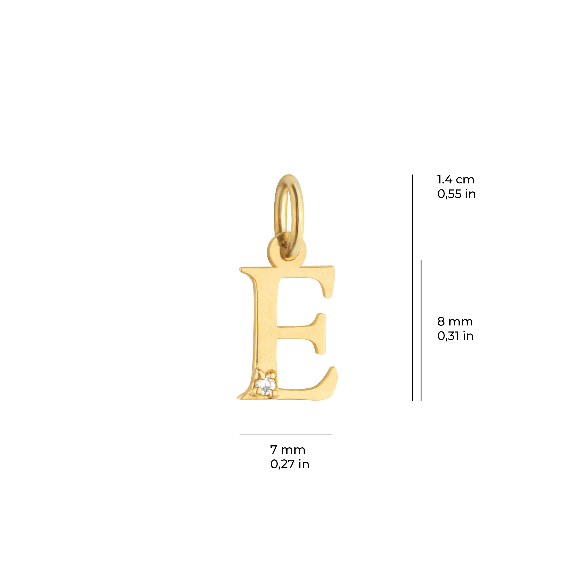14 Ayar Altın Işıltılı Taşlı E Harfi Tasarım Kolye Ucu