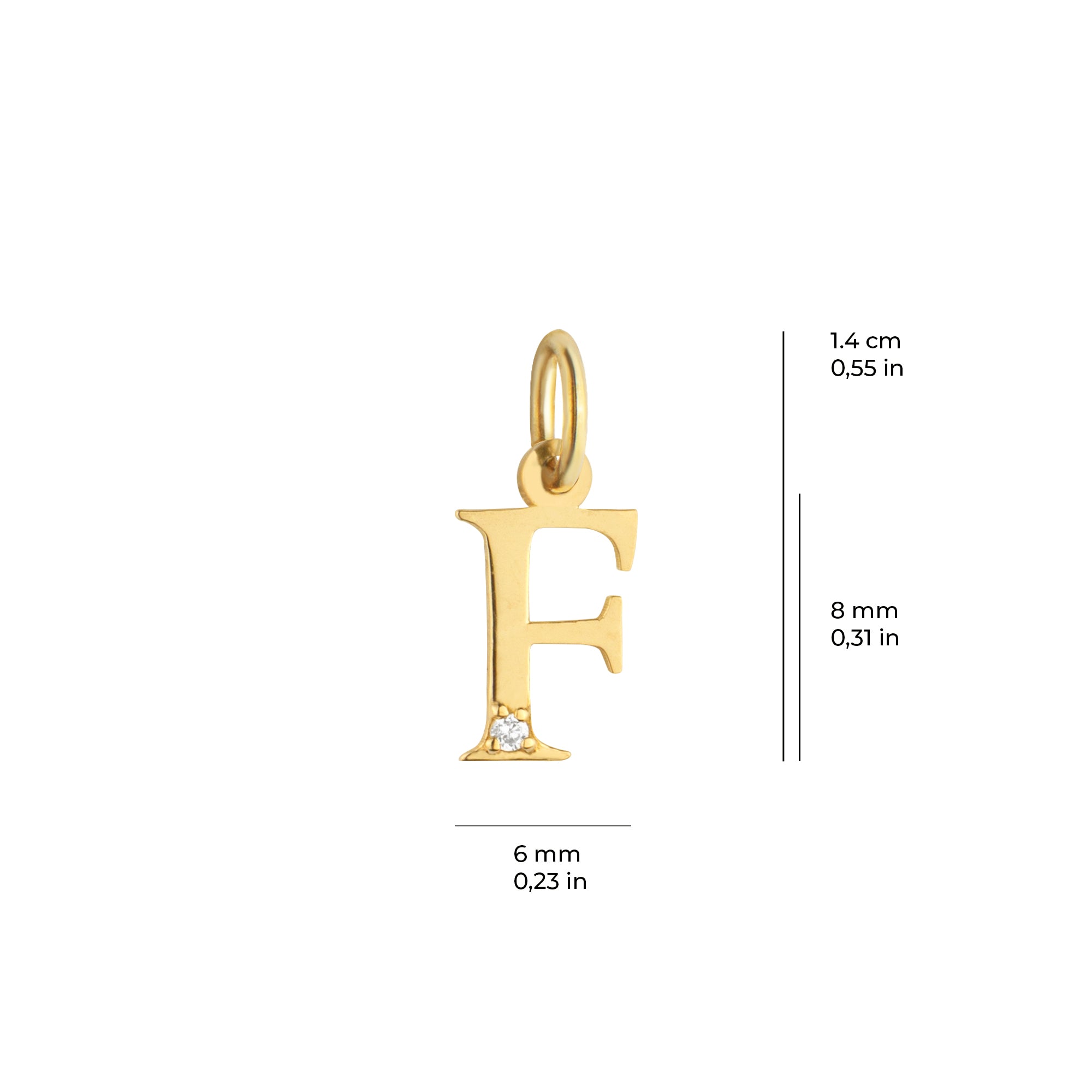 14 Ayar Altın Işıltılı Taşlı F Harfi Tasarım Kolye Ucu