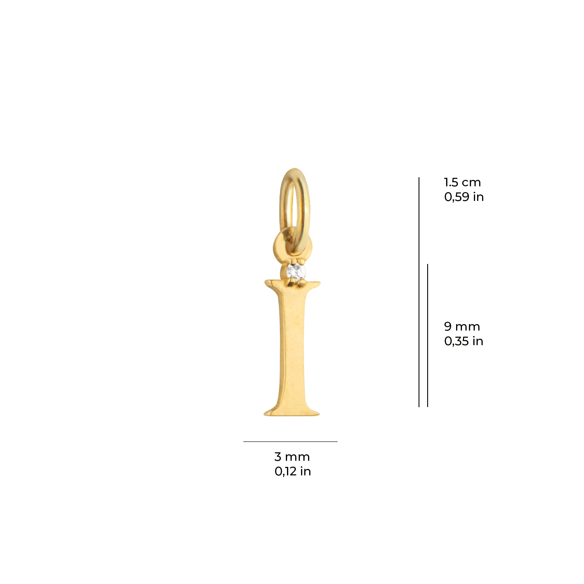 14 Ayar Altın Işıltılı Taşlı İ Harfi Tasarım Kolye Ucu