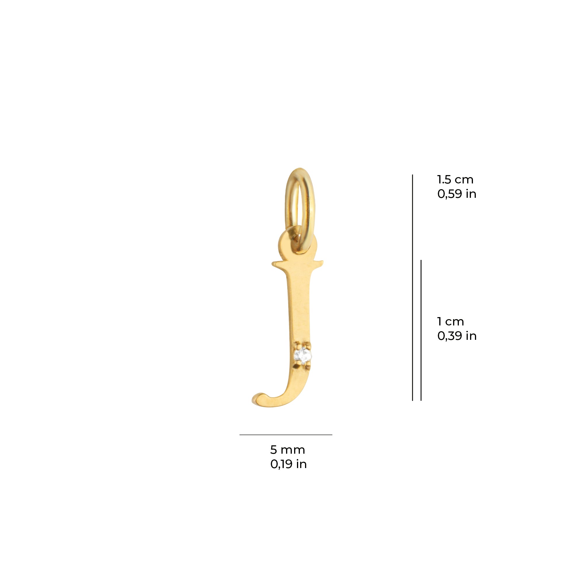 14 Ayar Altın Işıltılı Taşlı J Harfi Tasarım Kolye Ucu