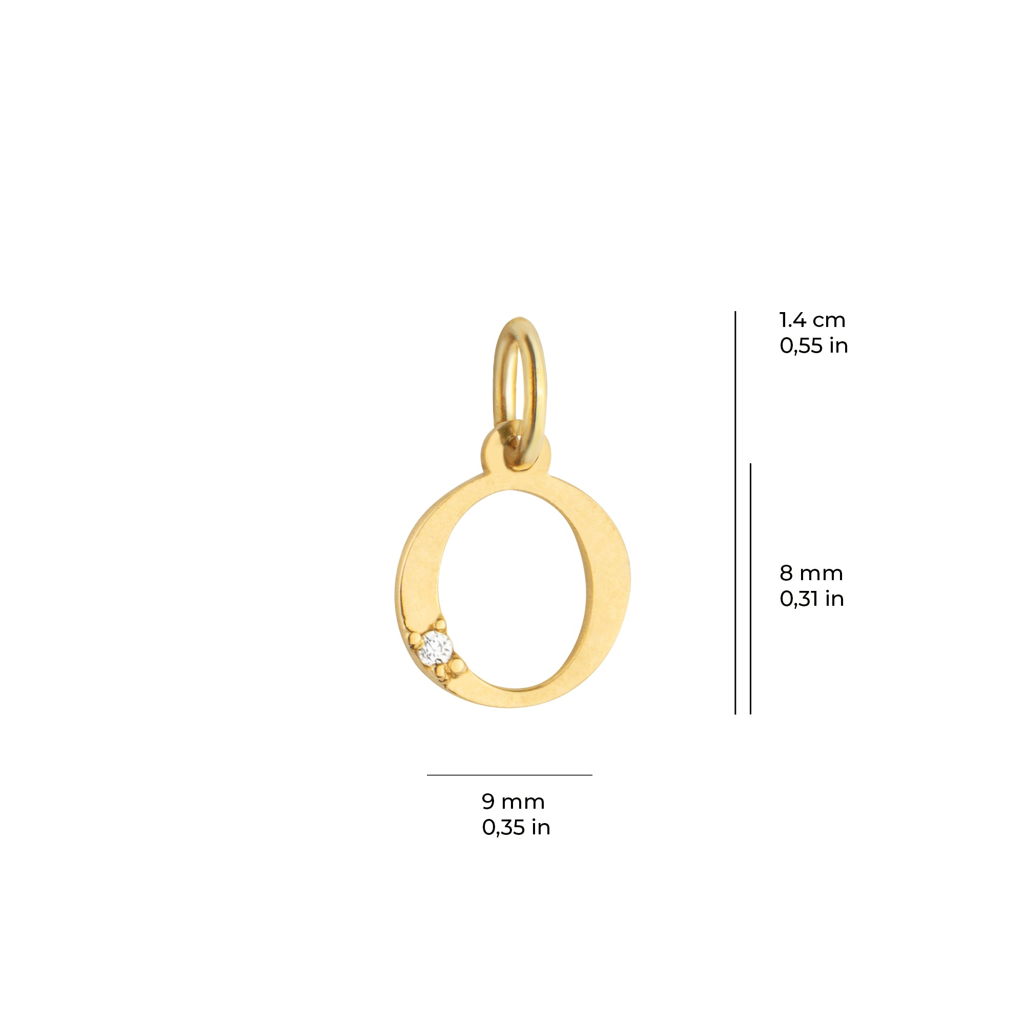 14 Ayar Altın Işıltılı Taşlı O Harfi Tasarım Kolye Ucu