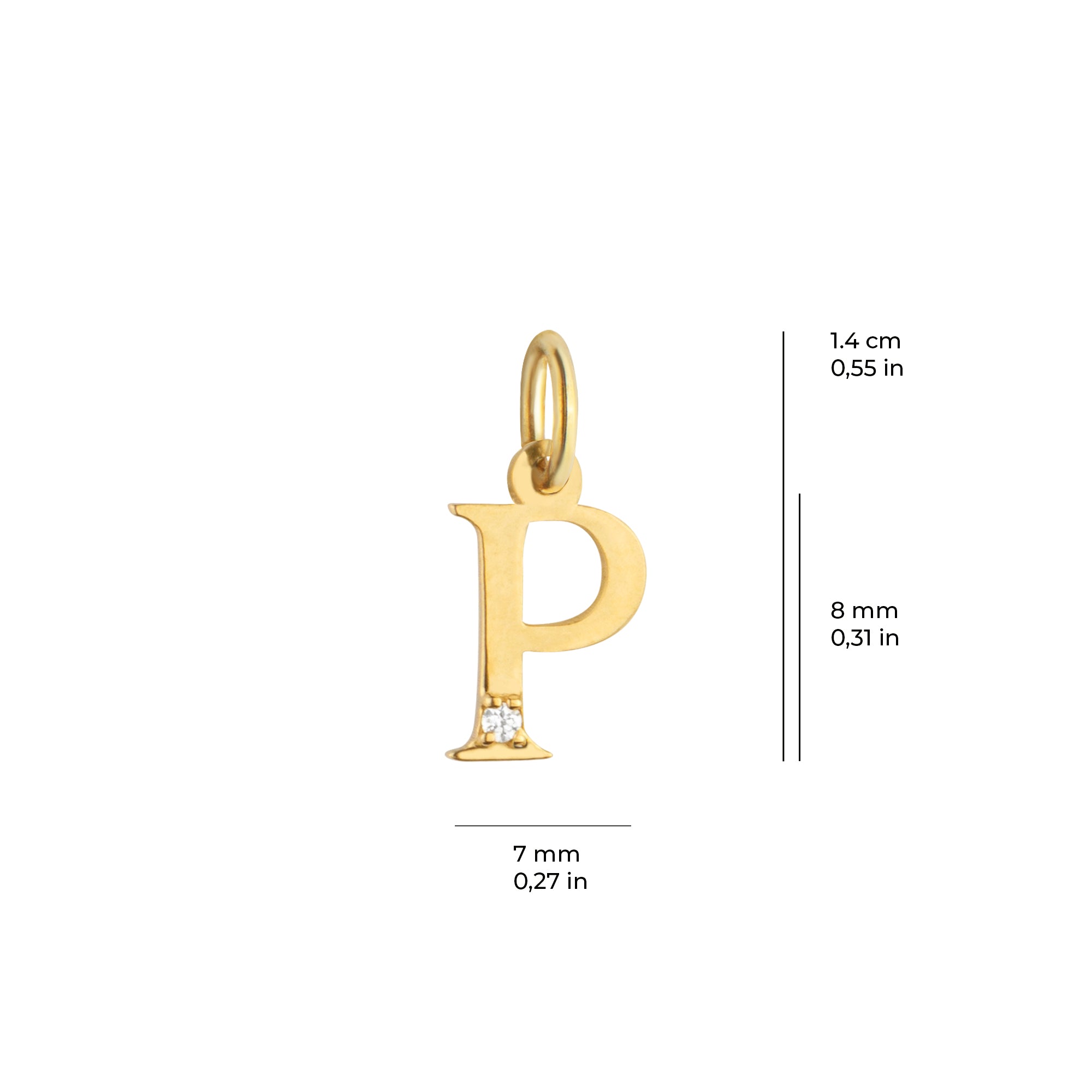 14 Ayar Altın Işıltılı Taşlı P Harfi Tasarım Kolye Ucu