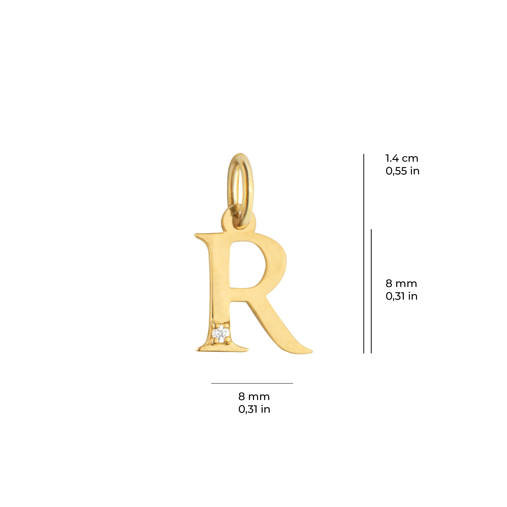 14 Ayar Altın Işıltılı Taşlı R Harfi Tasarım Kolye Ucu