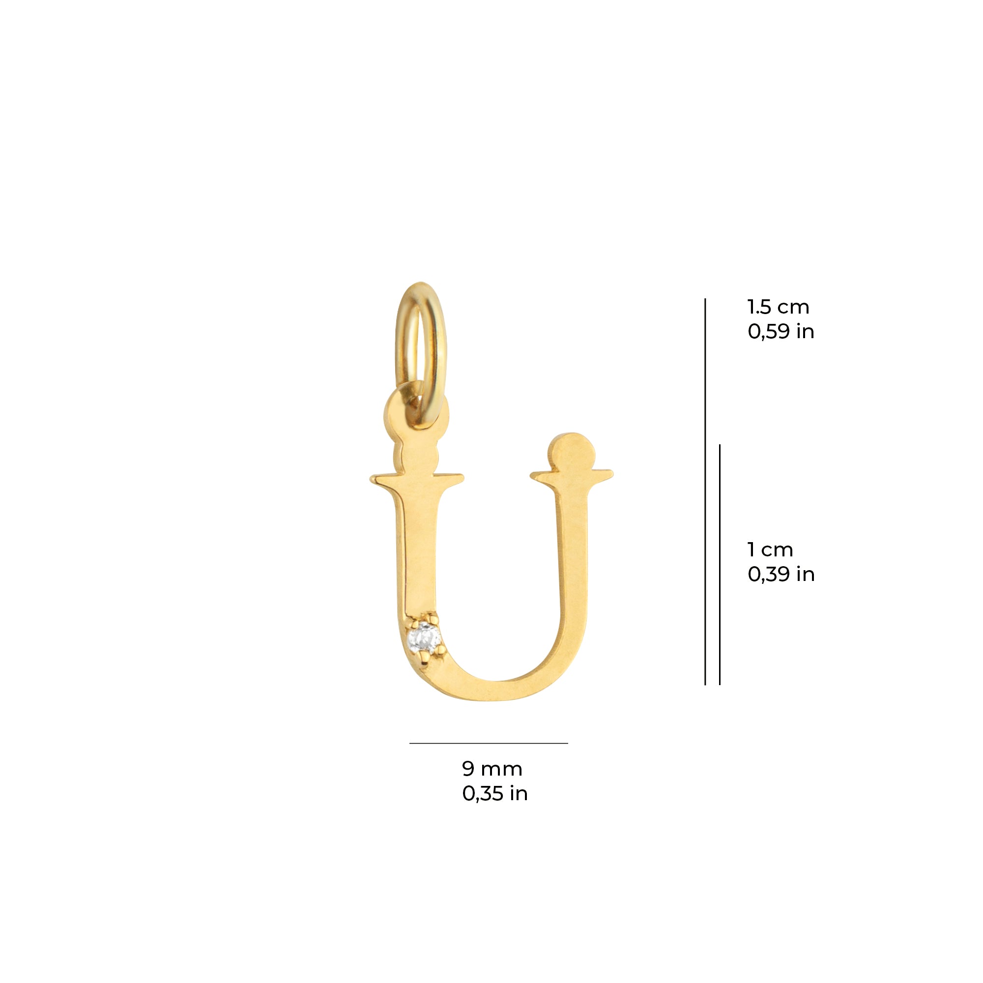 14 Ayar Altın Işıltılı Taşlı Ü Harfi Tasarım Kolye Ucu