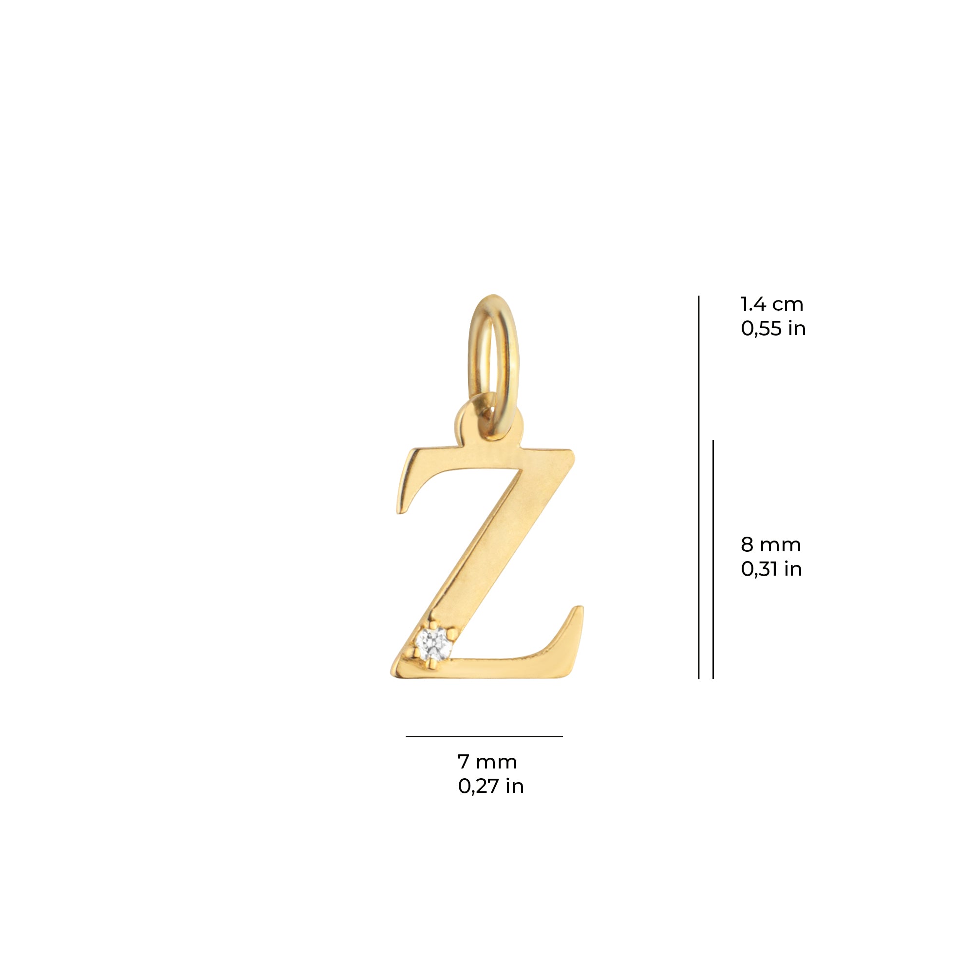14 Ayar Altın Işıltılı Taşlı Z Harfi Tasarım Kolye Ucu
