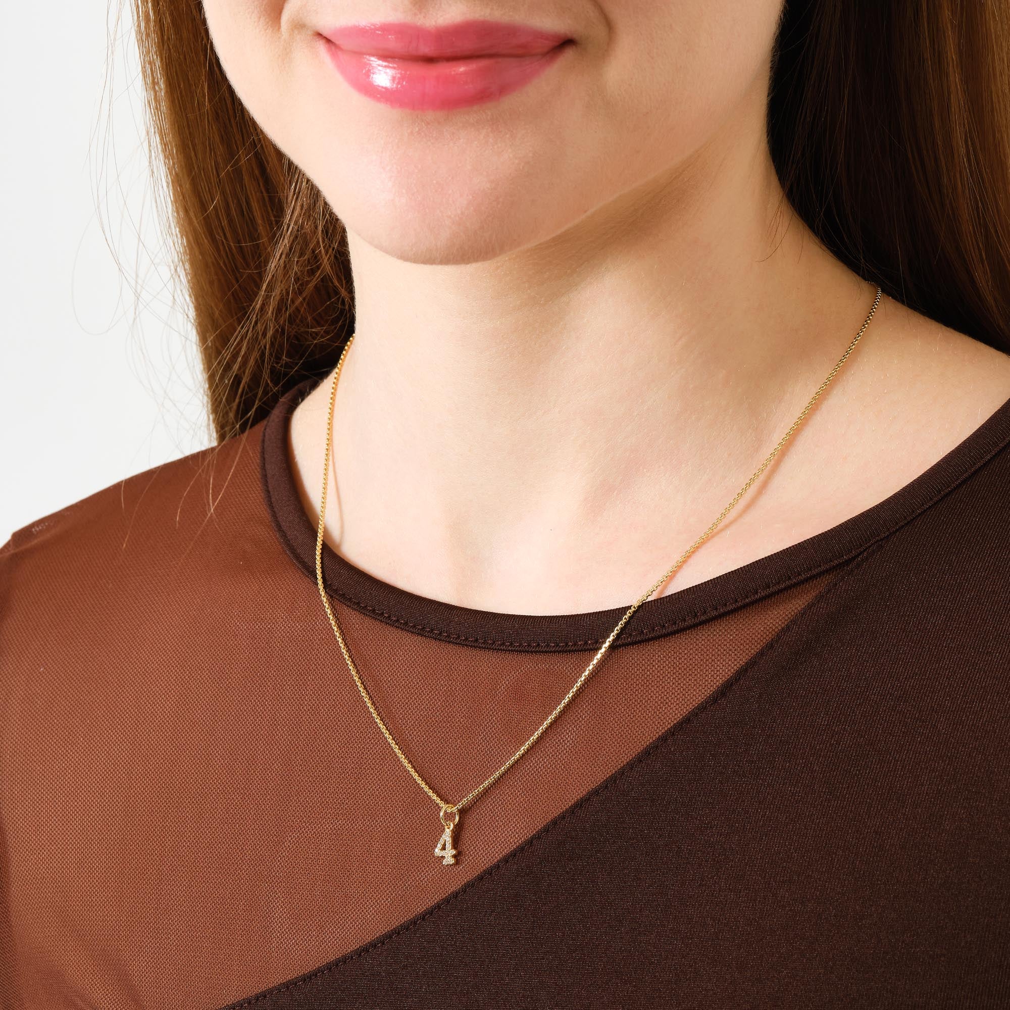 14 Ayar Altın Taşlı 4 Rakamı Kolye Ucu - Sabır ve Sadakat Sayı Kolye