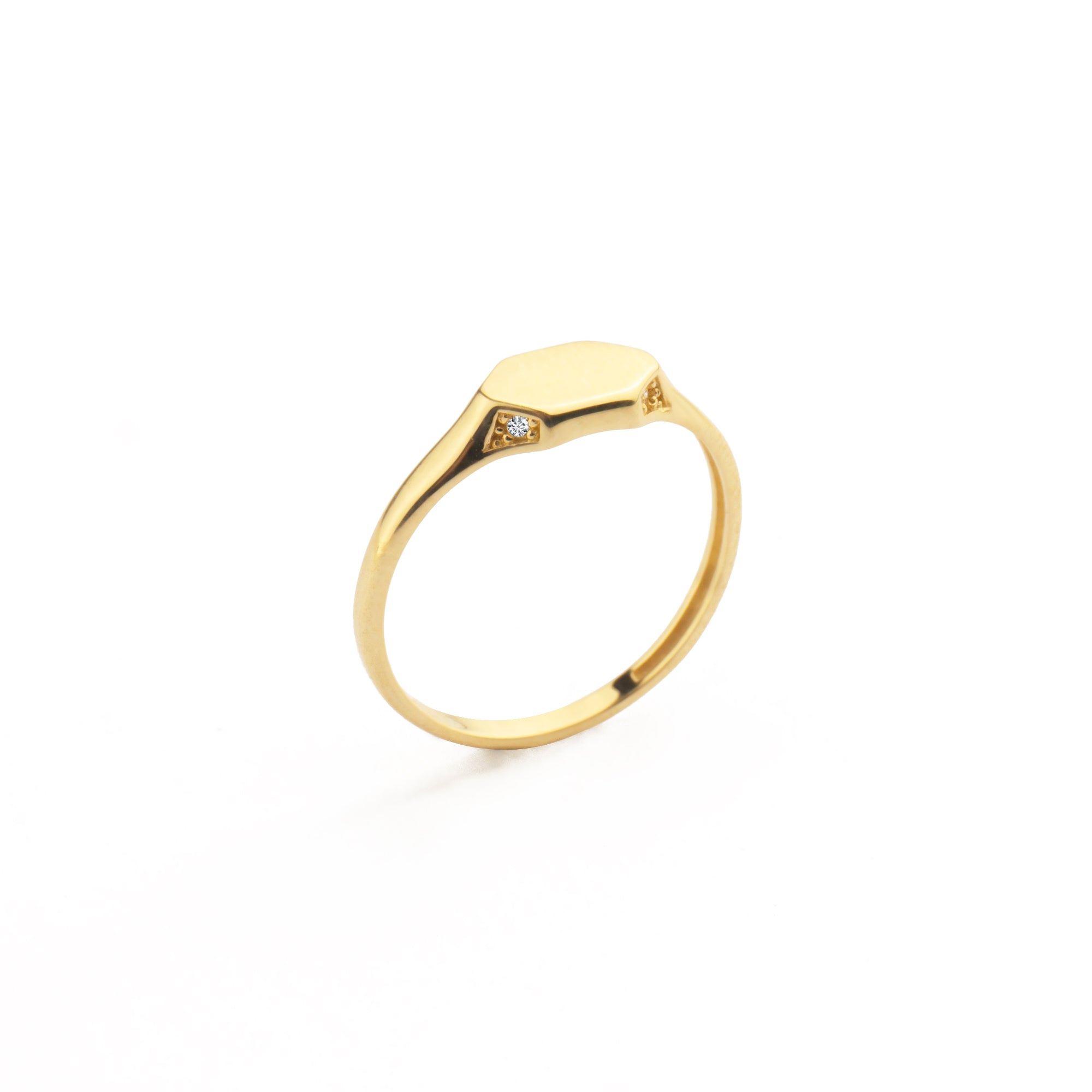 14 Ayar Altın Minimalist Altıgen Mühür Yüzük