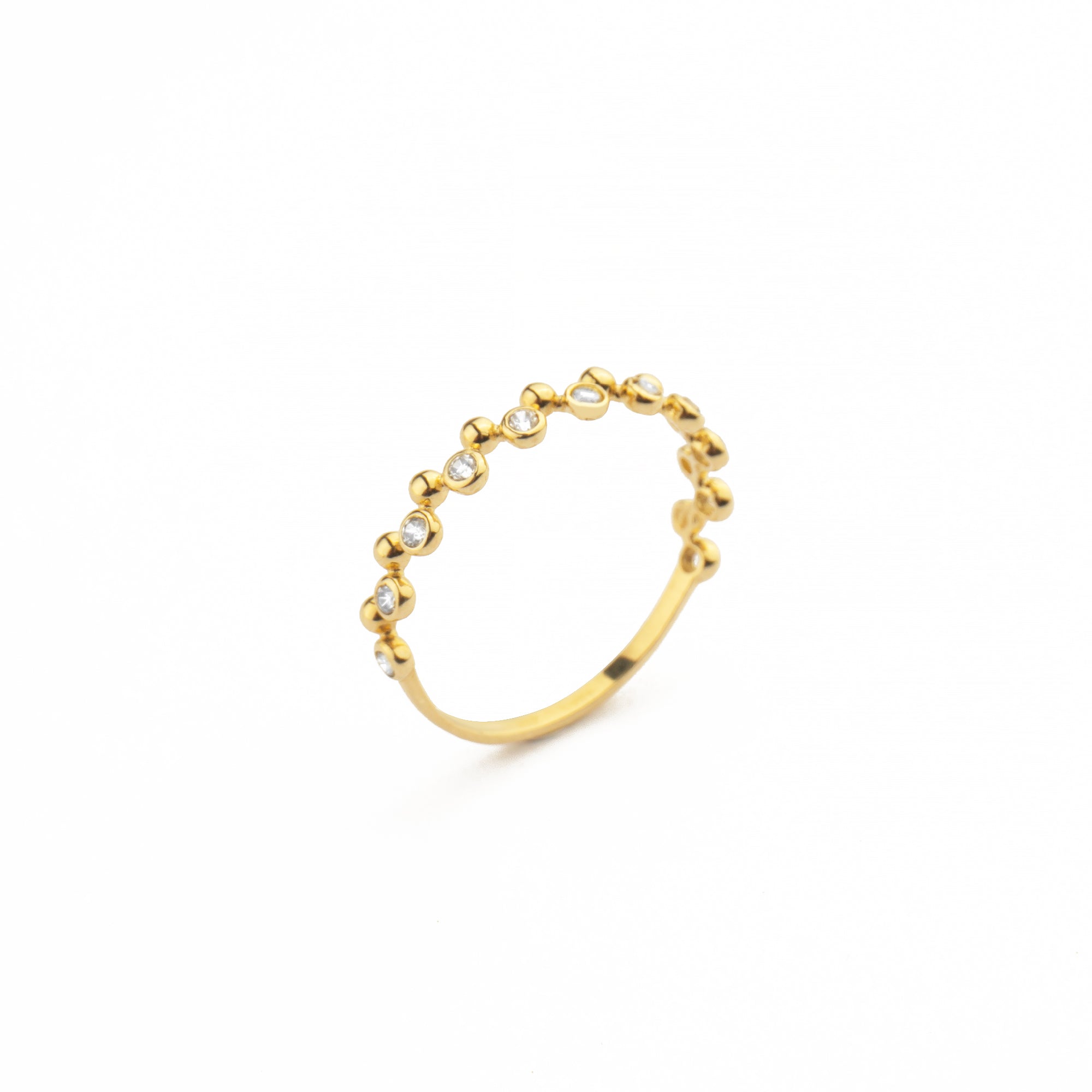 14 Ayar Altın Baloncuk Tasarım Asimetrik Sıra Taşlı Yüzük