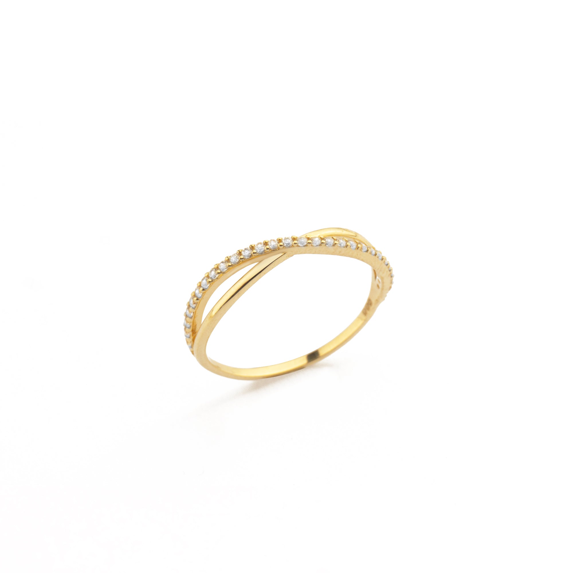 14 Ayar Altın Çapraz Formlu Işıltılı İnce Yüzük