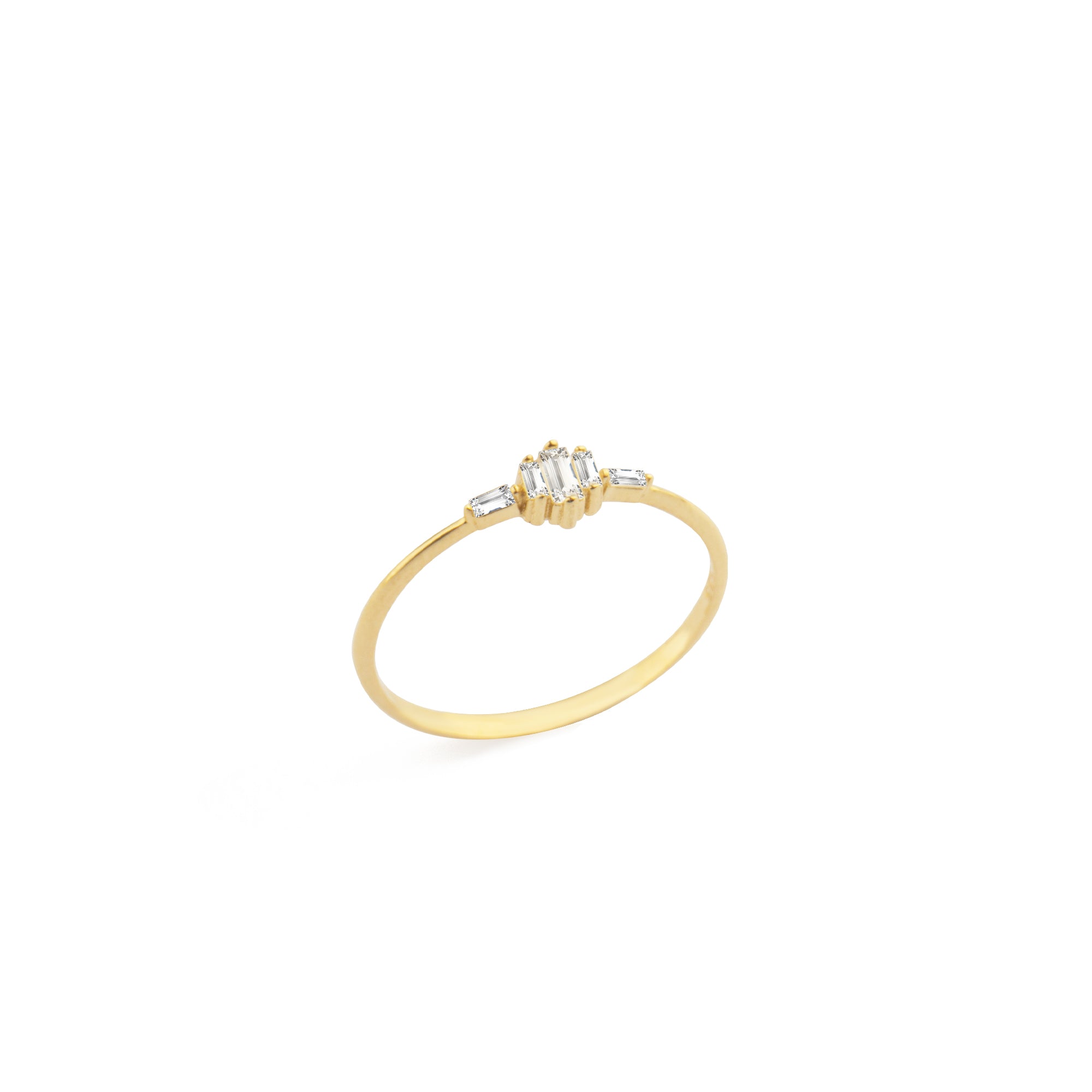 14 Ayar Altın Sıralı Baget Taşlı Minimalist Yüzük