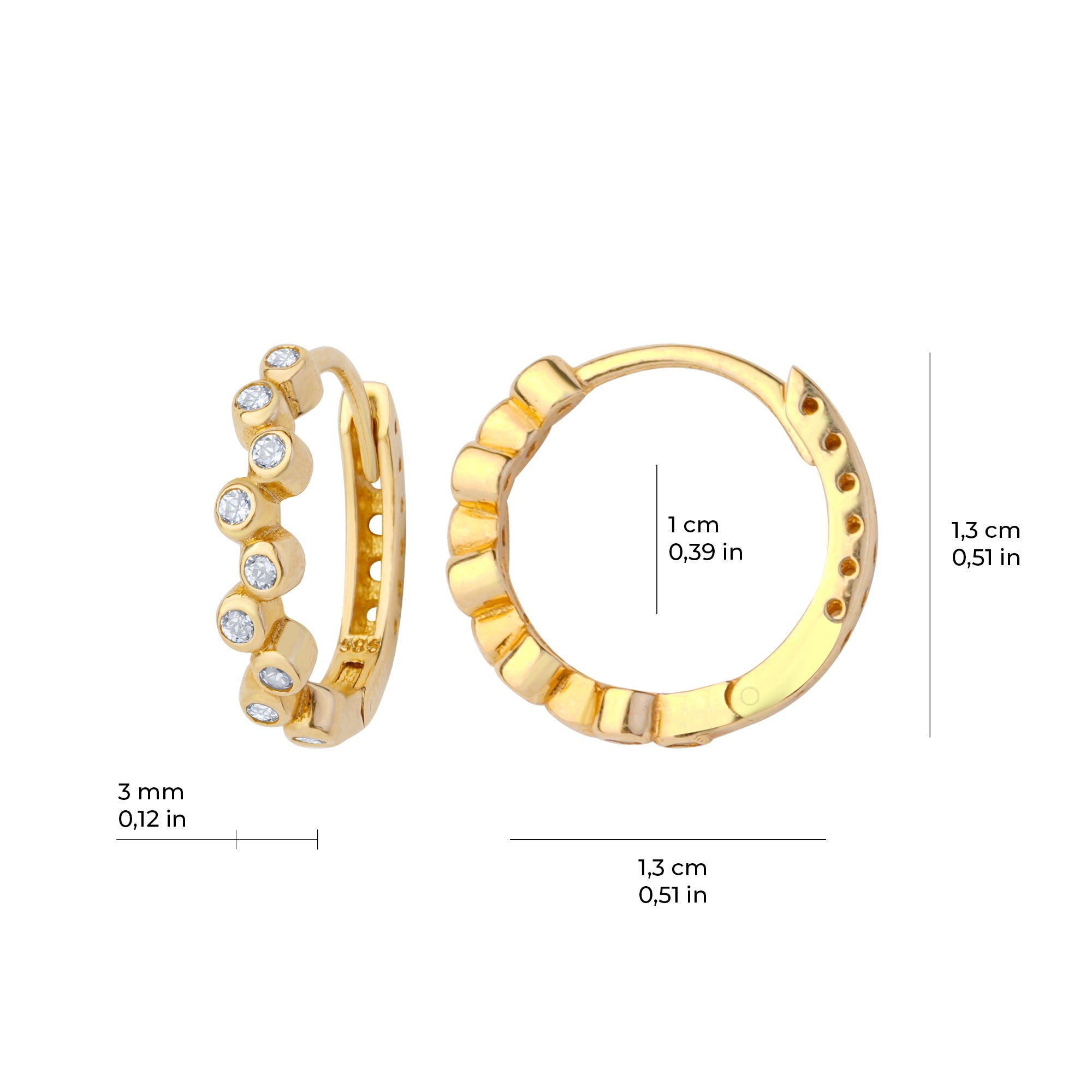 Asimetrik Taşlı Altın Halka Küpe 14 Ayar