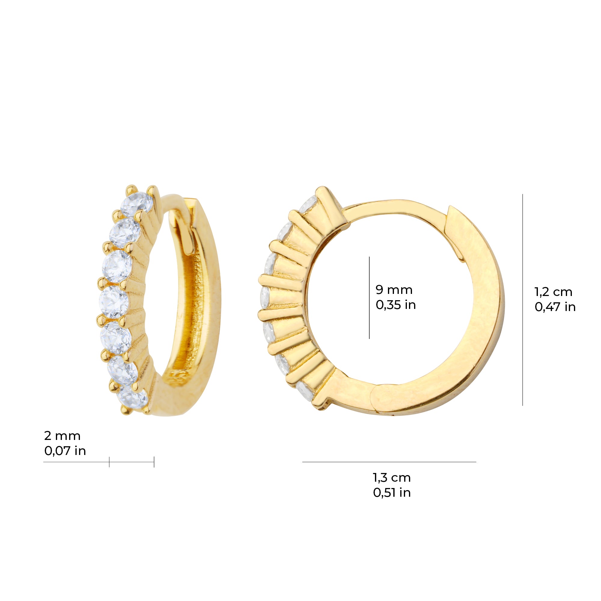 Sıra Taşlı Halka Altın Küpe 14 Ayar