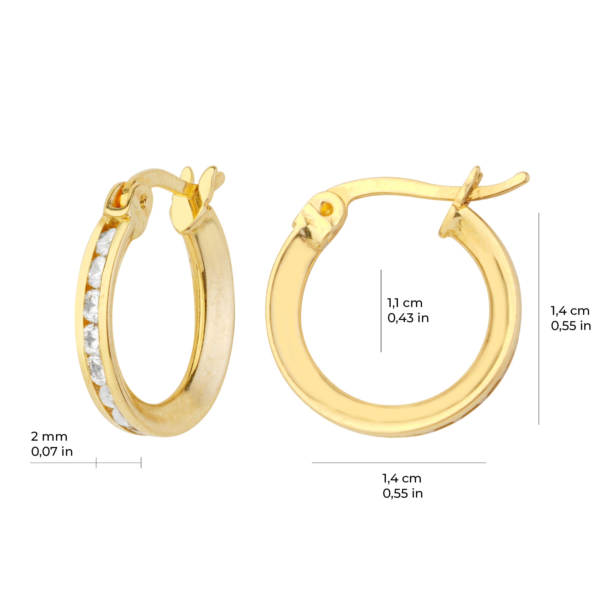 Taşlı Oluklu Halka Altın Küpe 14 Ayar