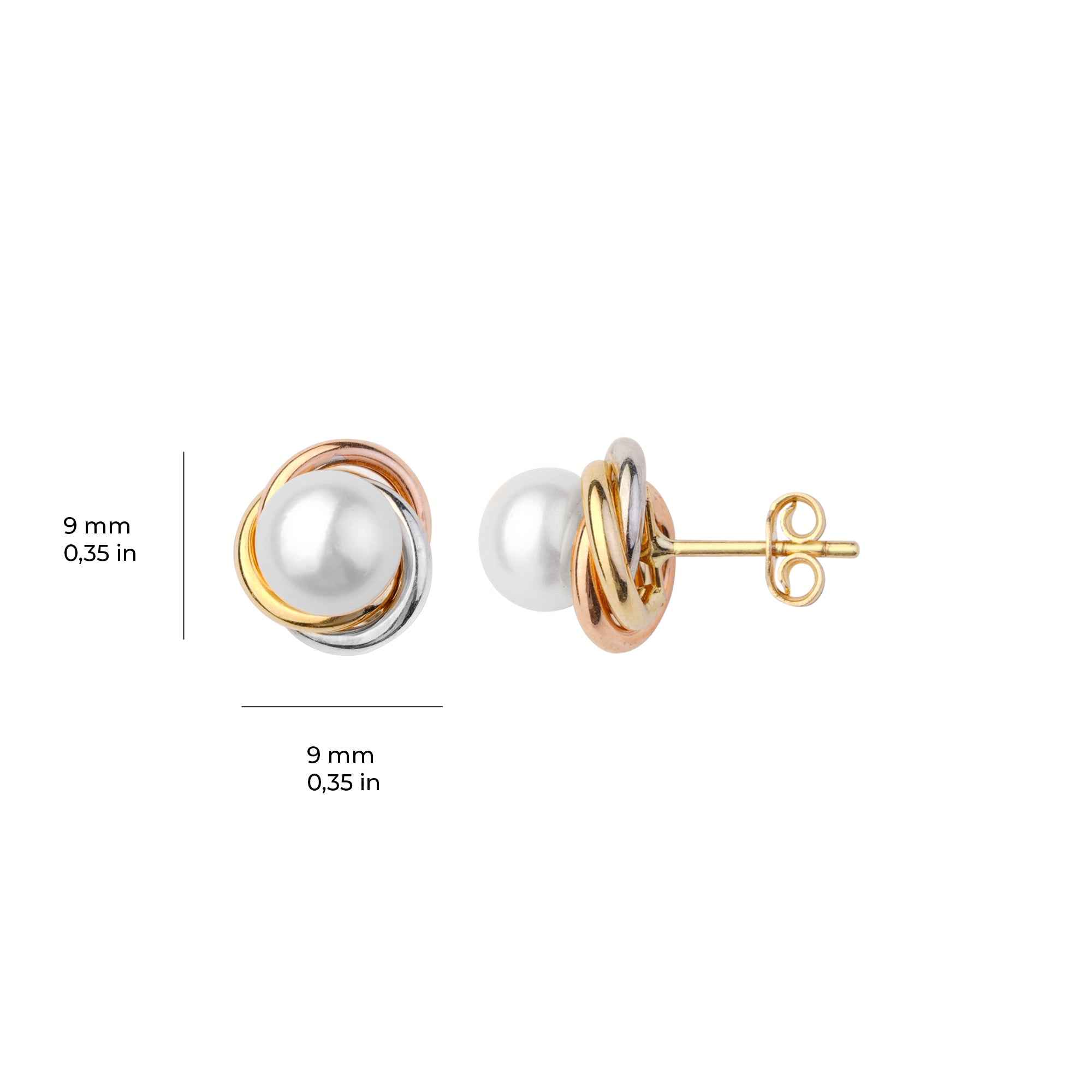 İnci Küpe Altın Üç Renk 14 Ayar