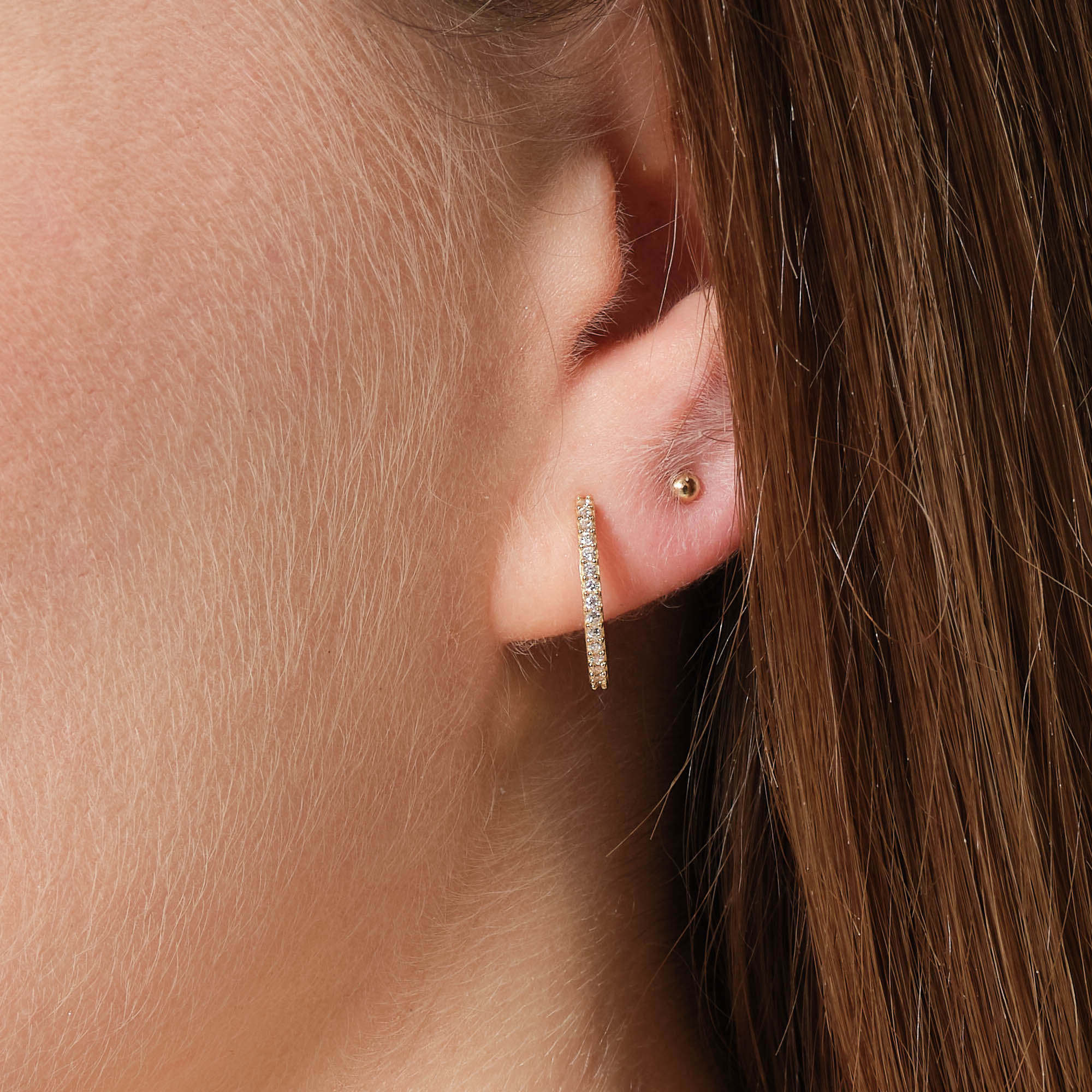 Taşlı Halka Altın Küpe 14 Ayar