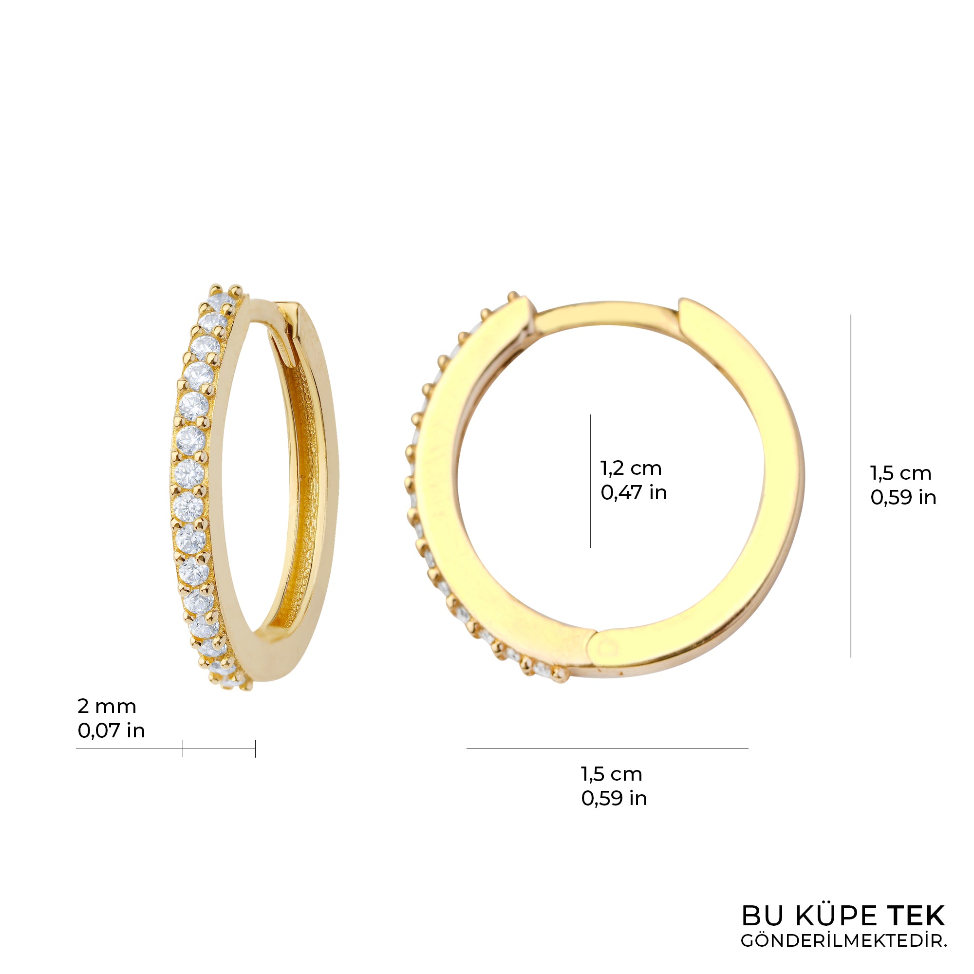 Taşlı Halka Altın Tek Küpe 14 Ayar