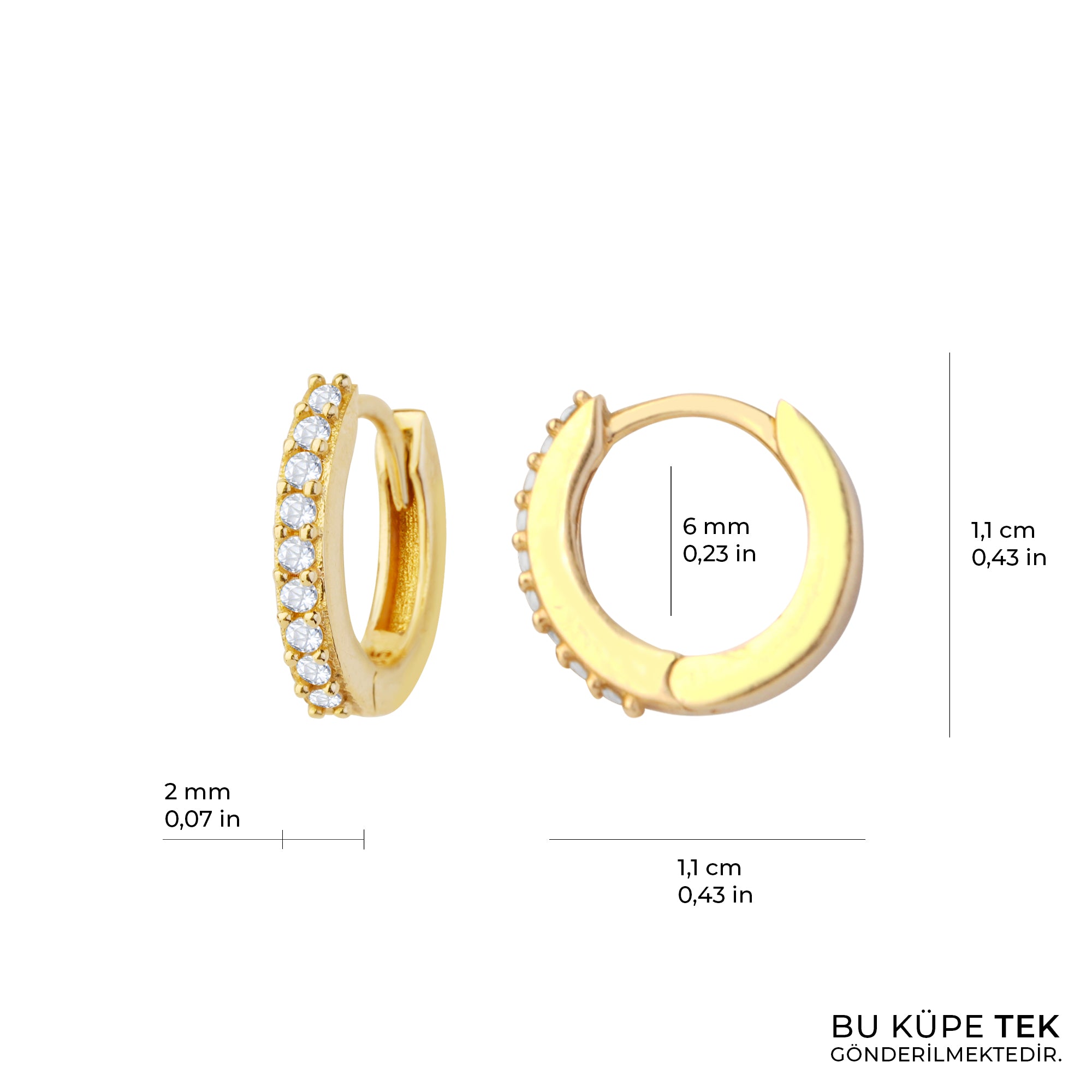 Taşlı Minik Halka Altın Tek Küpe 14 Ayar