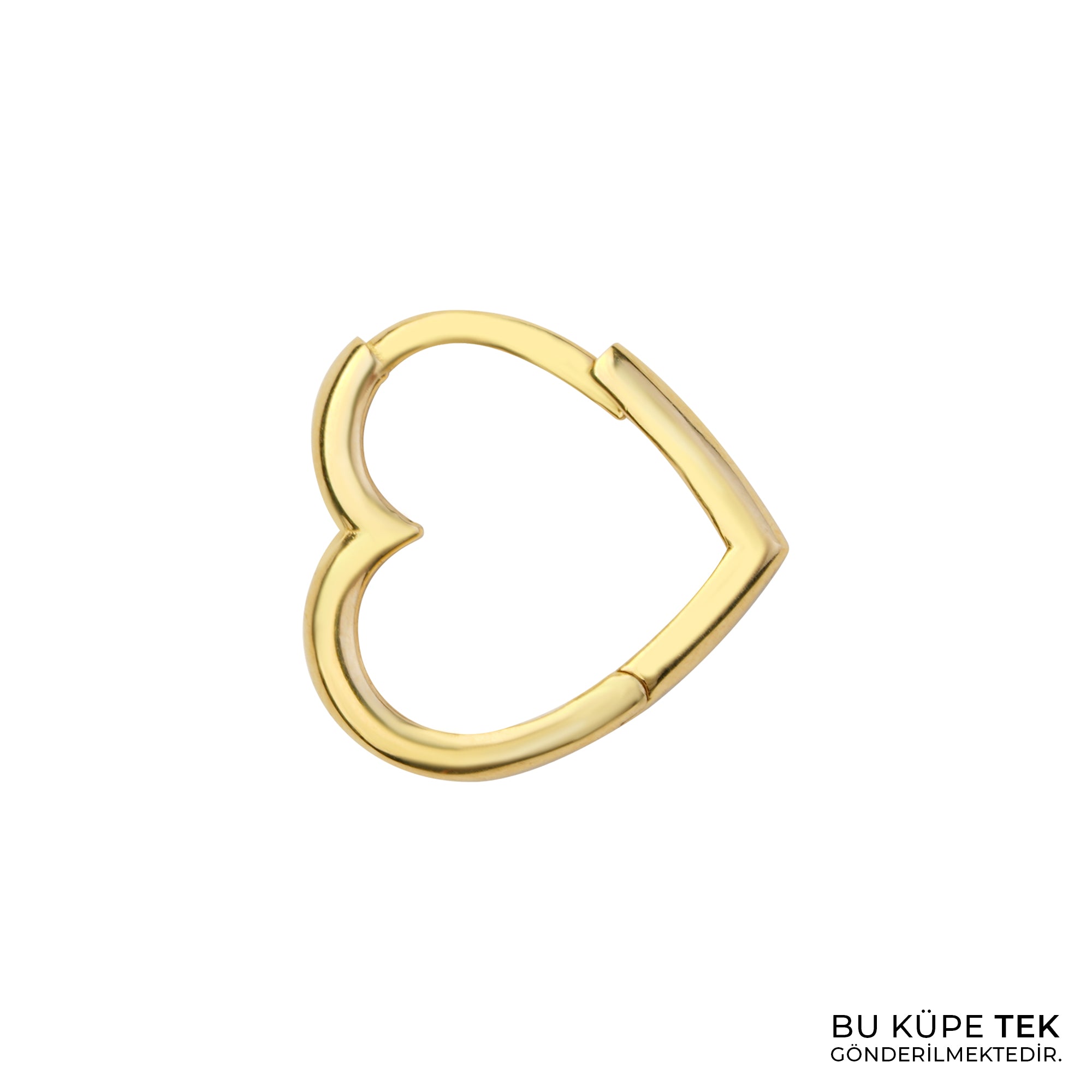 Kalp Halka Altın Tek Küpe 14 Ayar