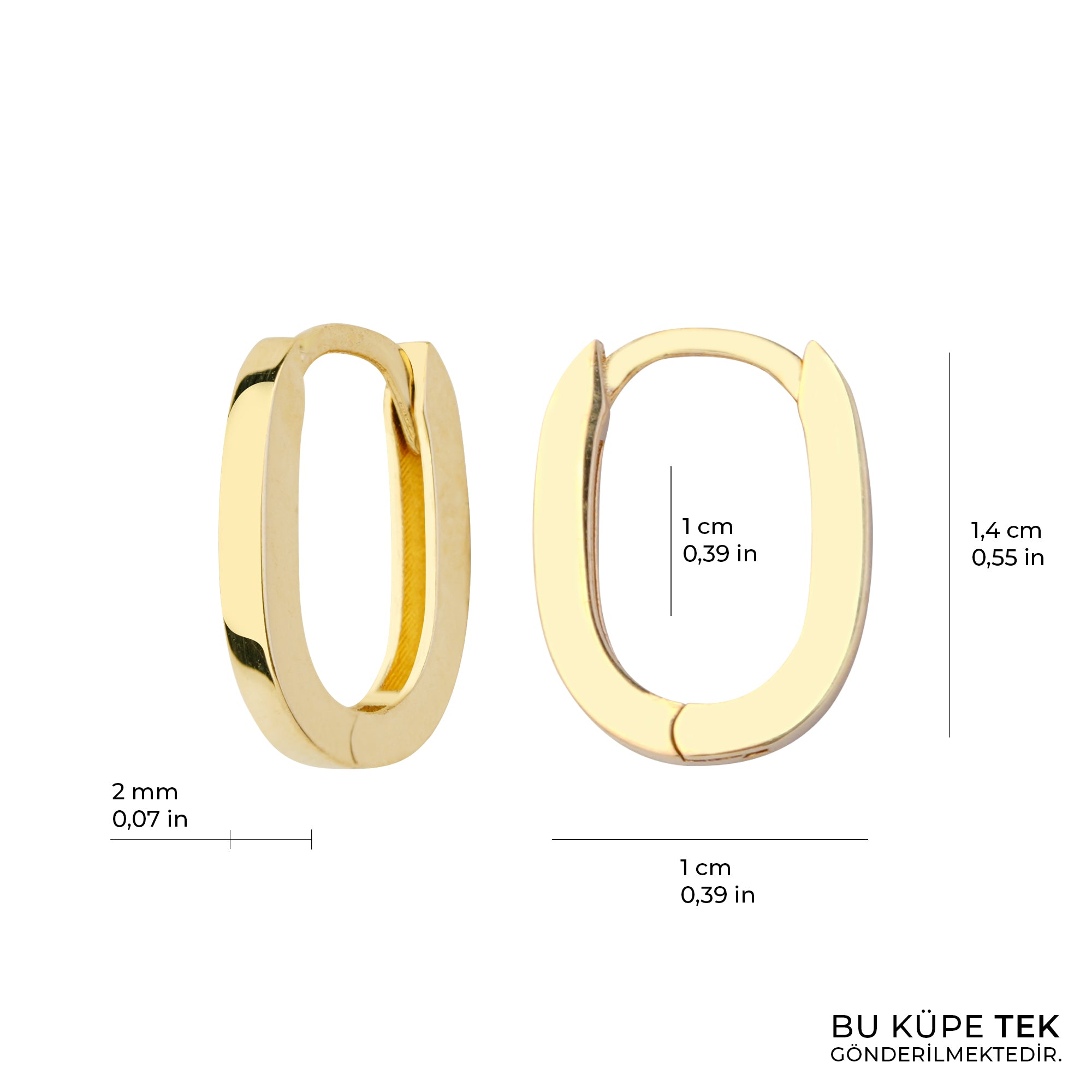 Sade Oval Halka Altın Tek Küpe 14 Ayar