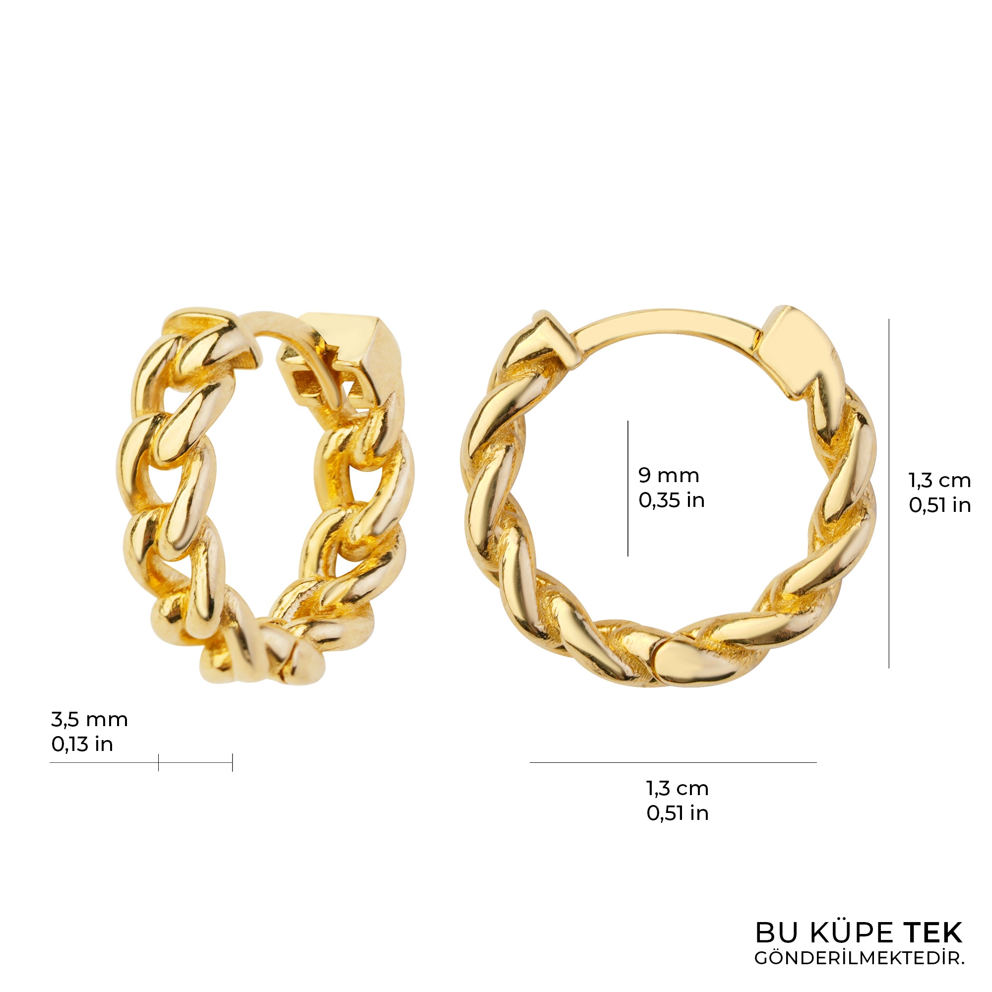 Zincir Halka Altın Tek Küpe 14 Ayar