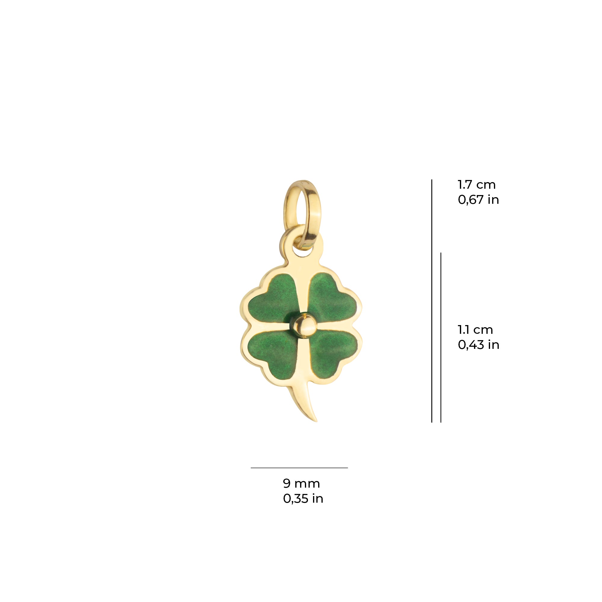 Altın Dört Yaprak Yonca Kolye Ucu Yeşil Mineli 14 Ayar