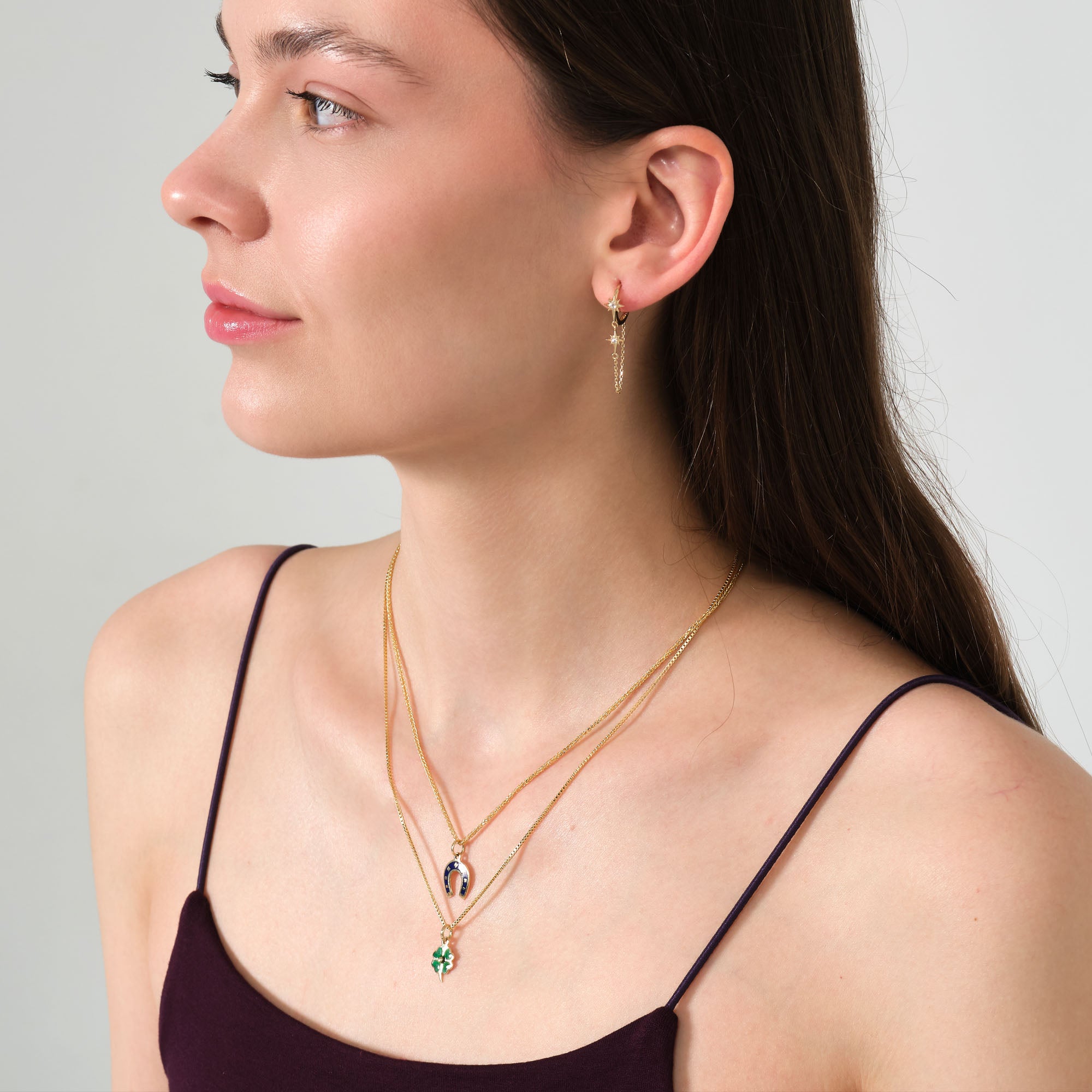 Altın Dört Yaprak Yonca Kolye Ucu Yeşil Mineli 14 Ayar