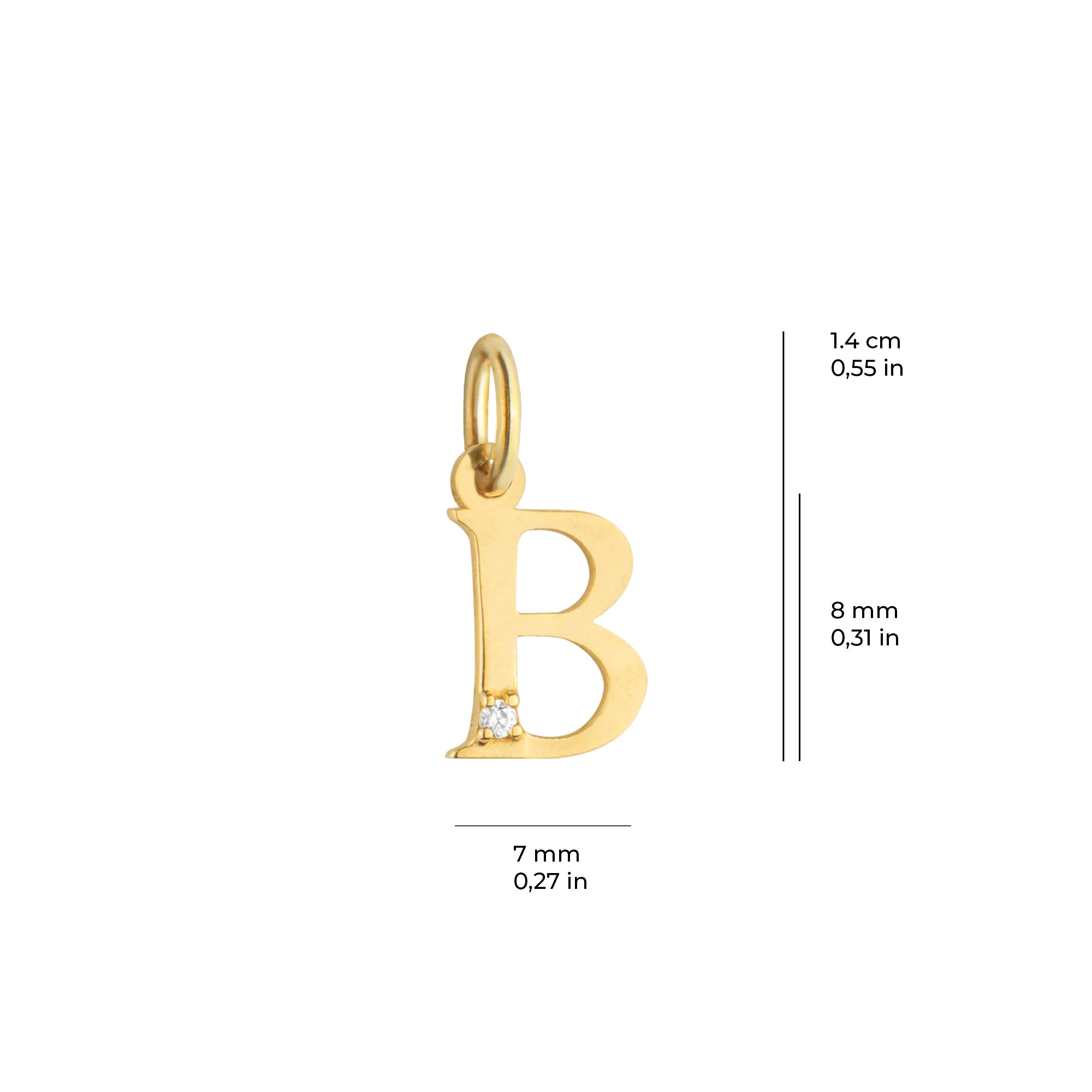 14 Ayar Altın Işıltılı Taşlı B Harfi Tasarım Kolye Ucu