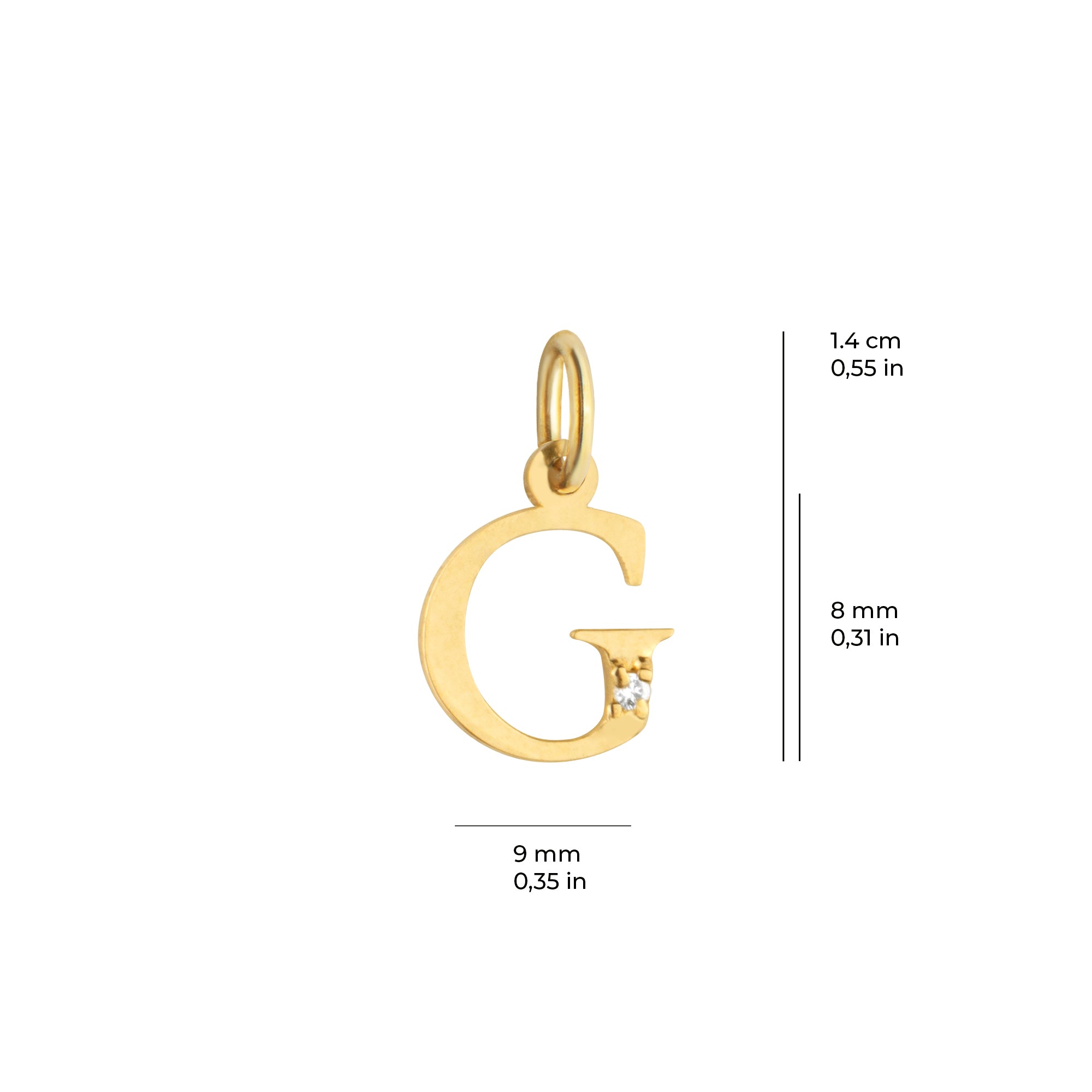14 Ayar Altın Işıltılı Taşlı G Harfi Tasarım Kolye Ucu