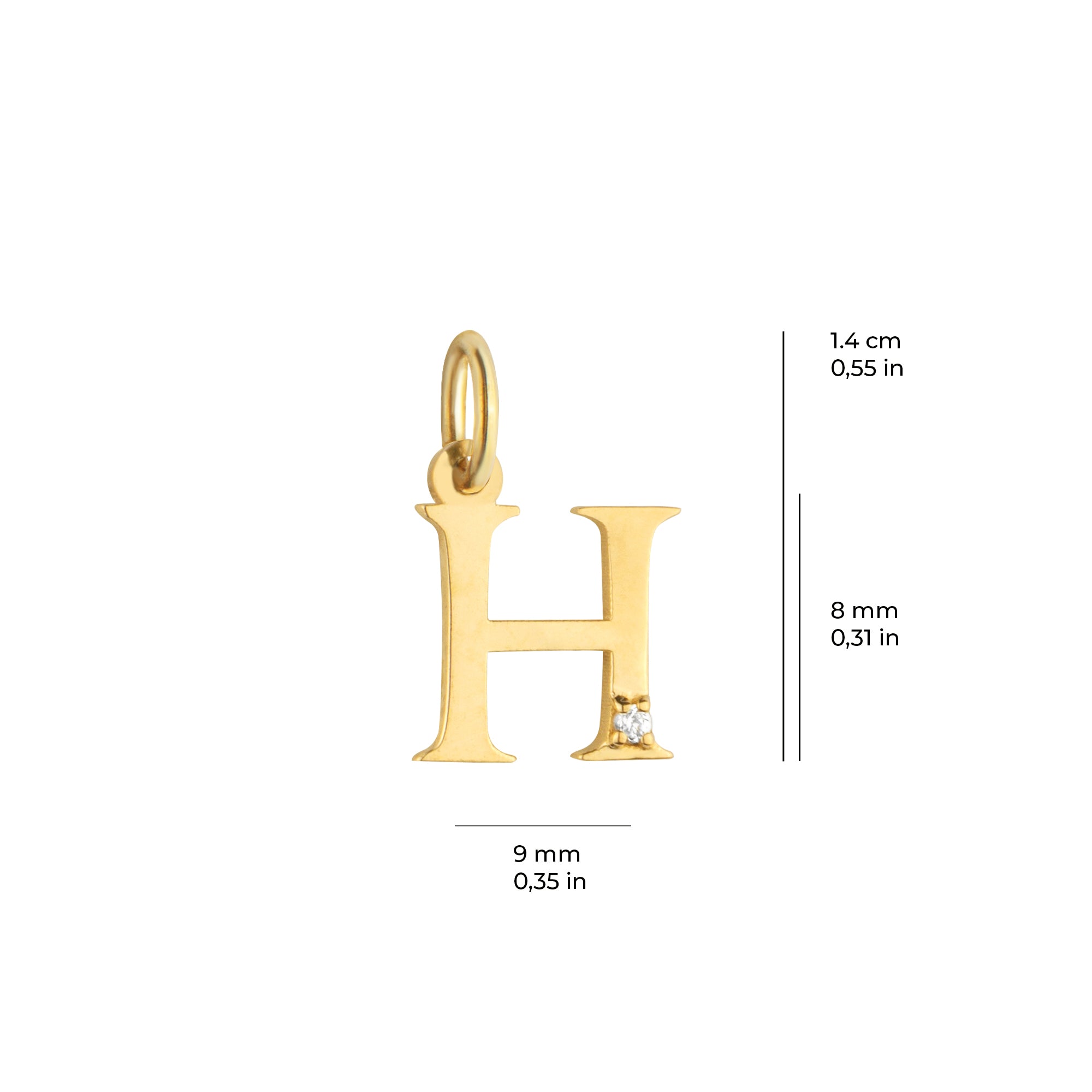 14 Ayar Altın Işıltılı Taşlı H Harfi Tasarım Kolye Ucu