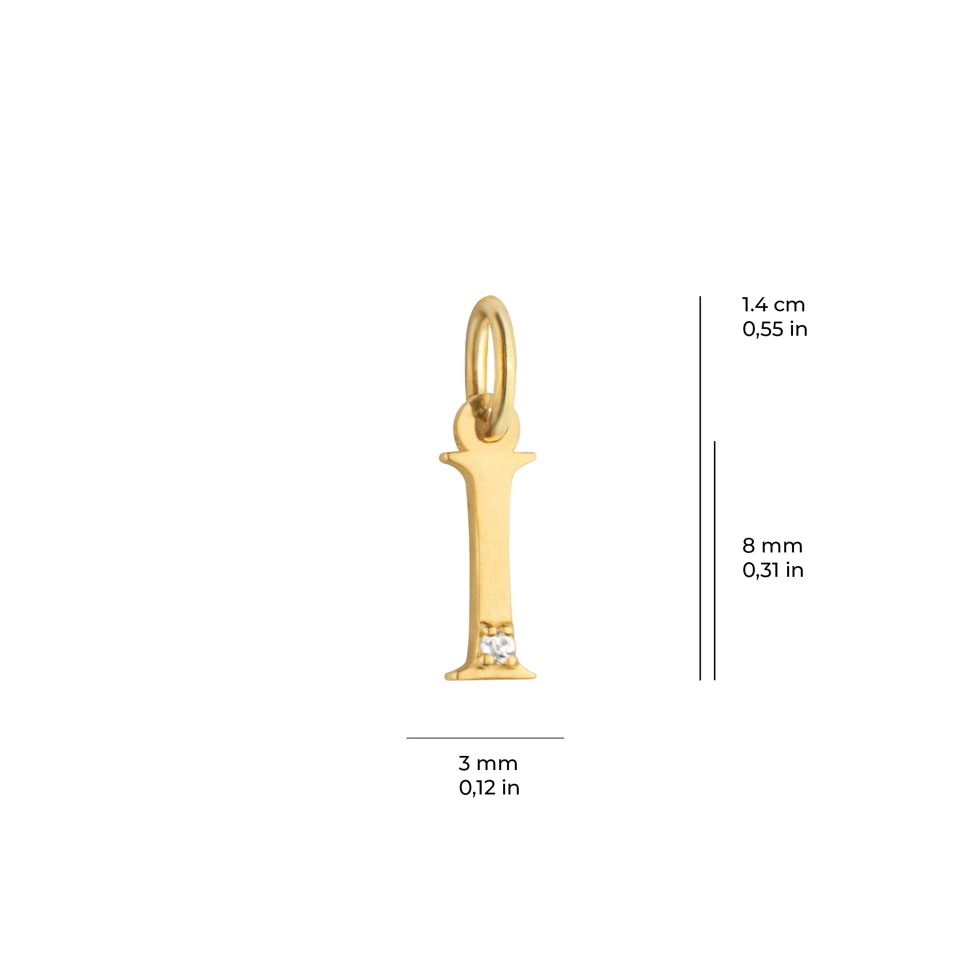 14 Ayar Altın Işıltılı Taşlı I Harfi Tasarım Kolye Ucu
