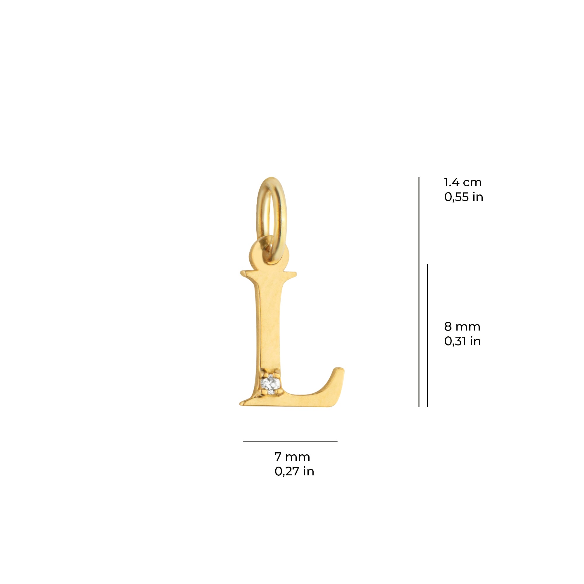 14 Ayar Altın Işıltılı Taşlı L Harfi Tasarım Kolye Ucu