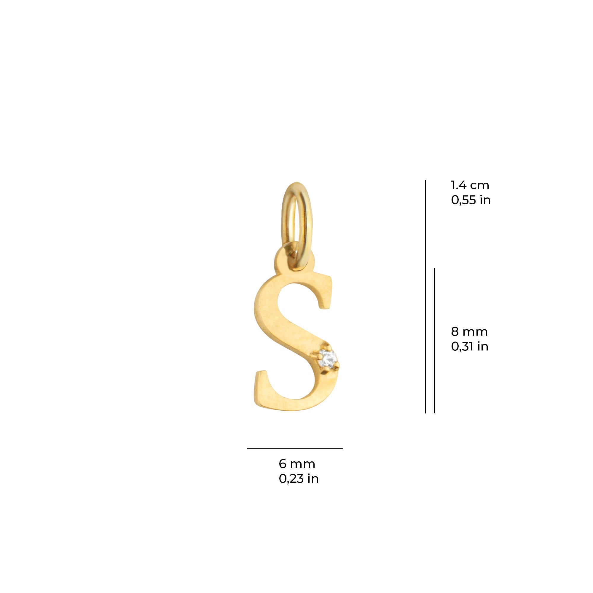 14 Ayar Altın Işıltılı Taşlı S Harfi Tasarım Kolye Ucu