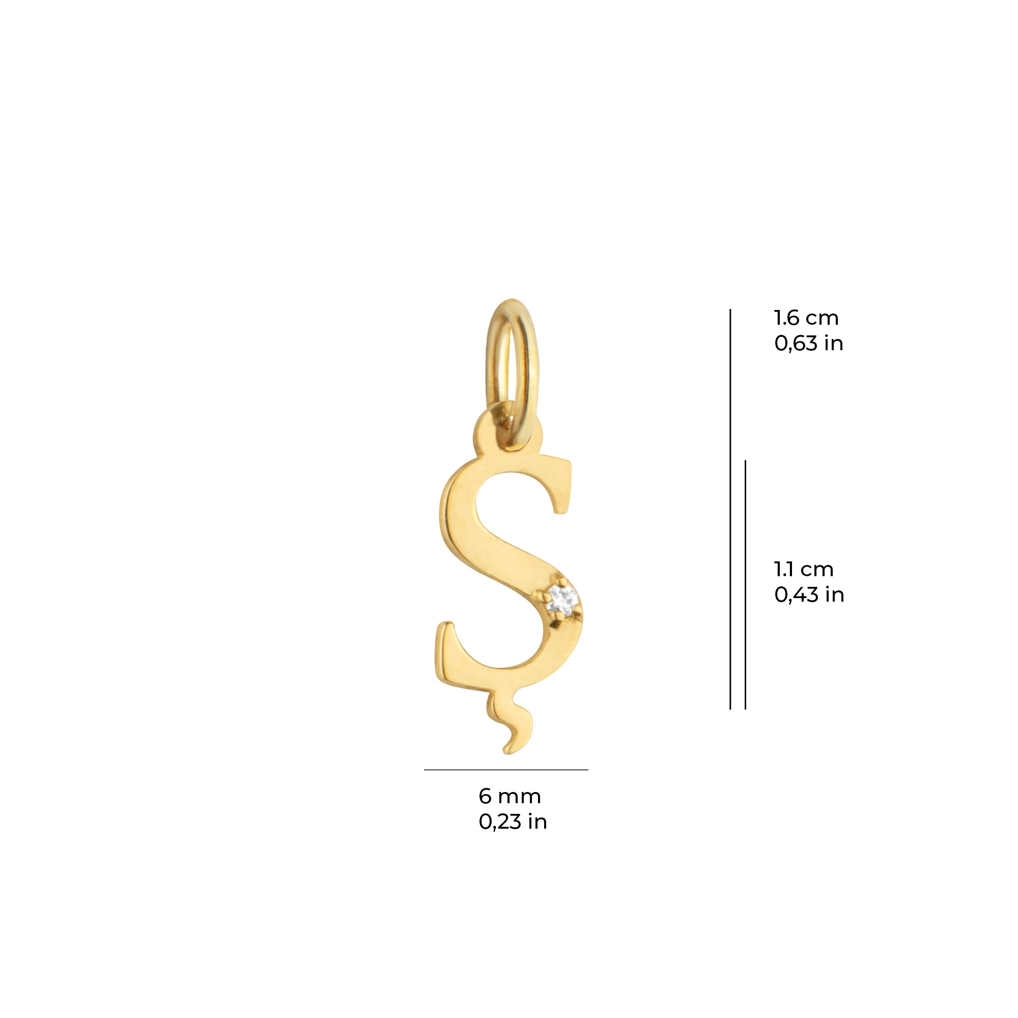 14 Ayar Altın Işıltılı Taşlı Ş Harfi Tasarım Kolye Ucu