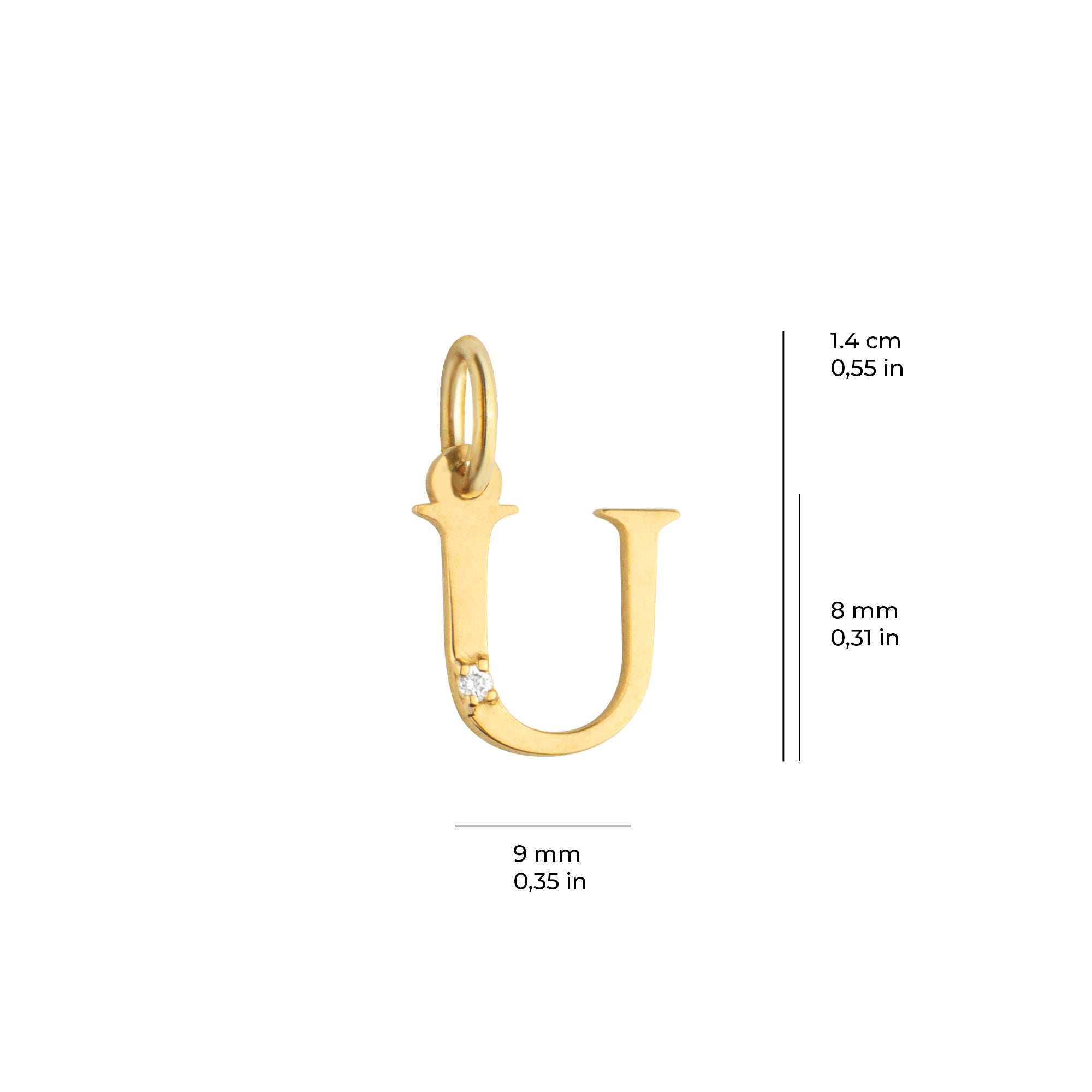 14 Ayar Altın Işıltılı Taşlı U Harfi Tasarım Kolye Ucu