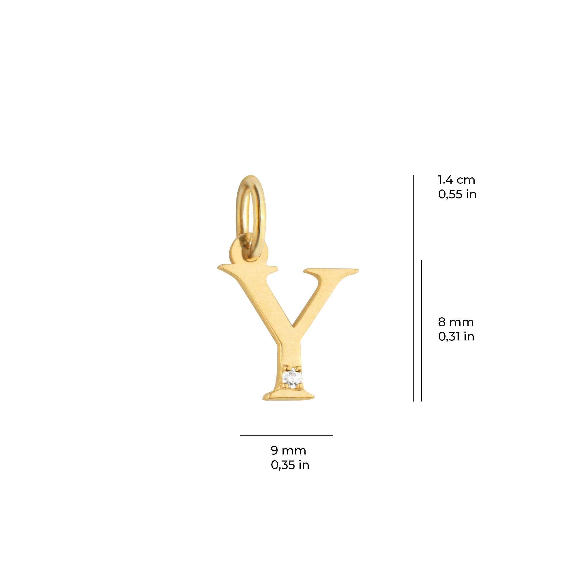 14 Ayar Altın Işıltılı Taşlı Y Harfi Tasarım Kolye Ucu