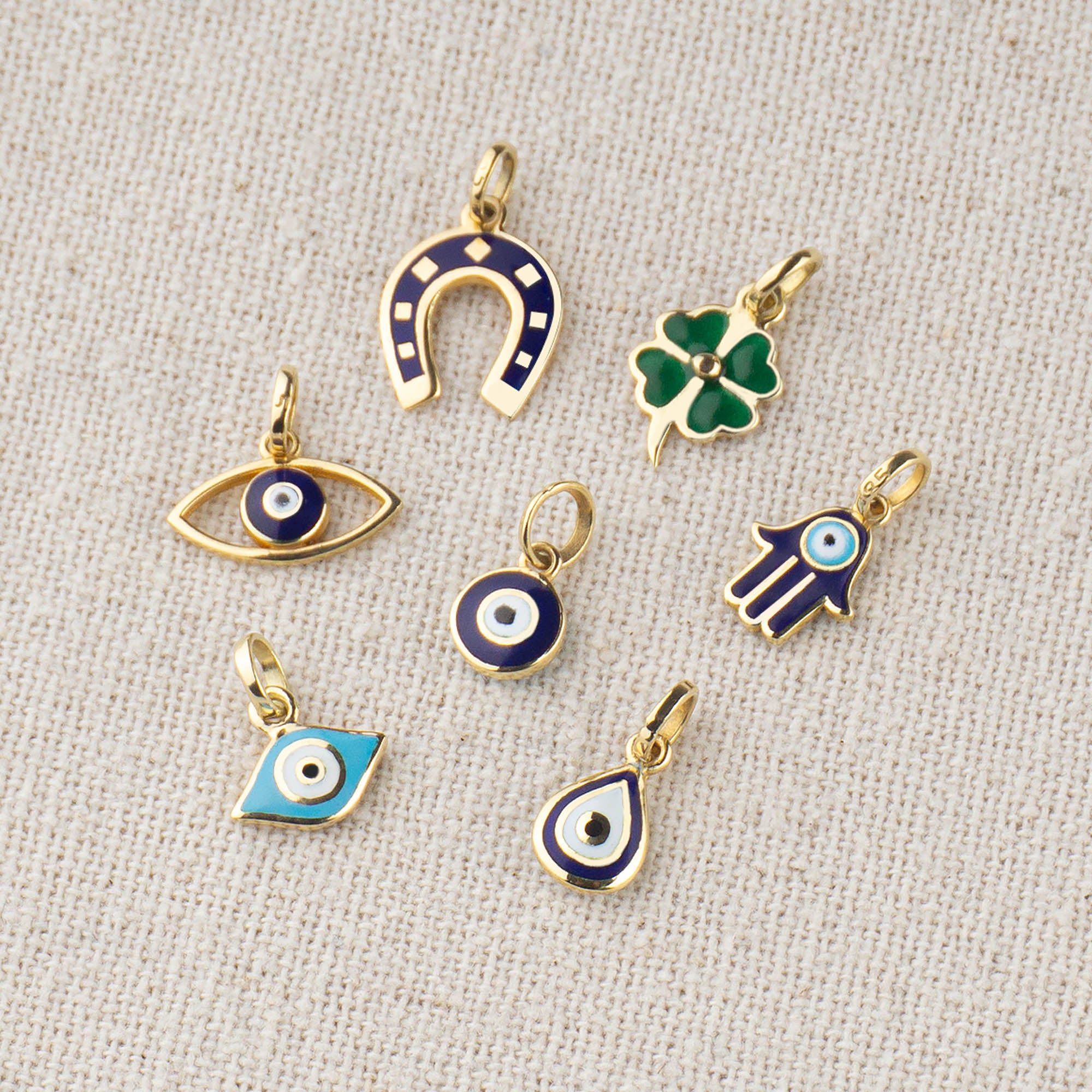 Damla Altın Nazar Boncuğu Kolye Ucu Çift Taraflı Mineli 14 Ayar